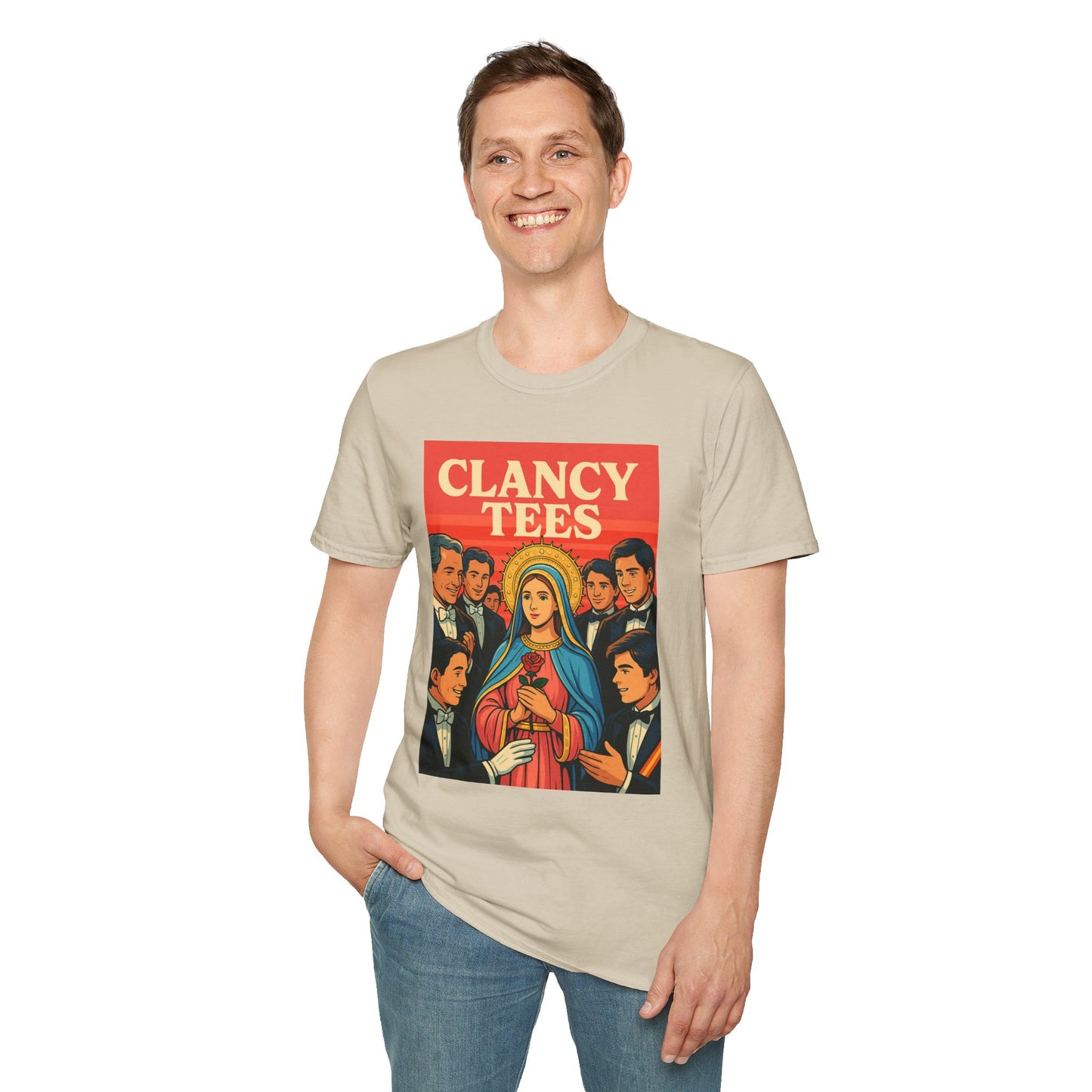 Vintage Virgin Mary Graphic T-Shirt, Softstyle Madonna Tee for Casual Wear, Perfect Gift for Holidays, Retro Clothing, Unisex Tees