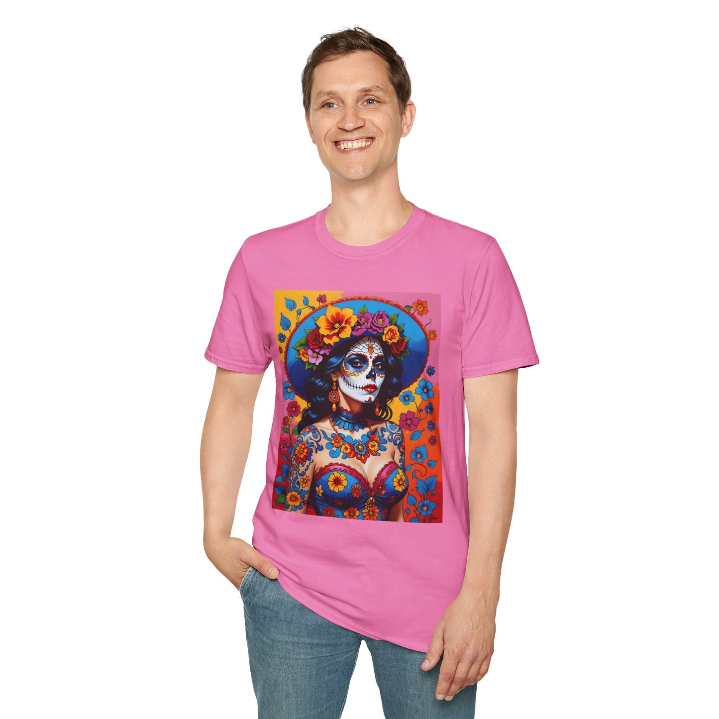 Sugar Skull T-Shirt – Día de los Muertos Art Tee – Gift for Goth Aesthetic Fans, Colorful Skull Lovers, and Tattoo-Inspired Fashion