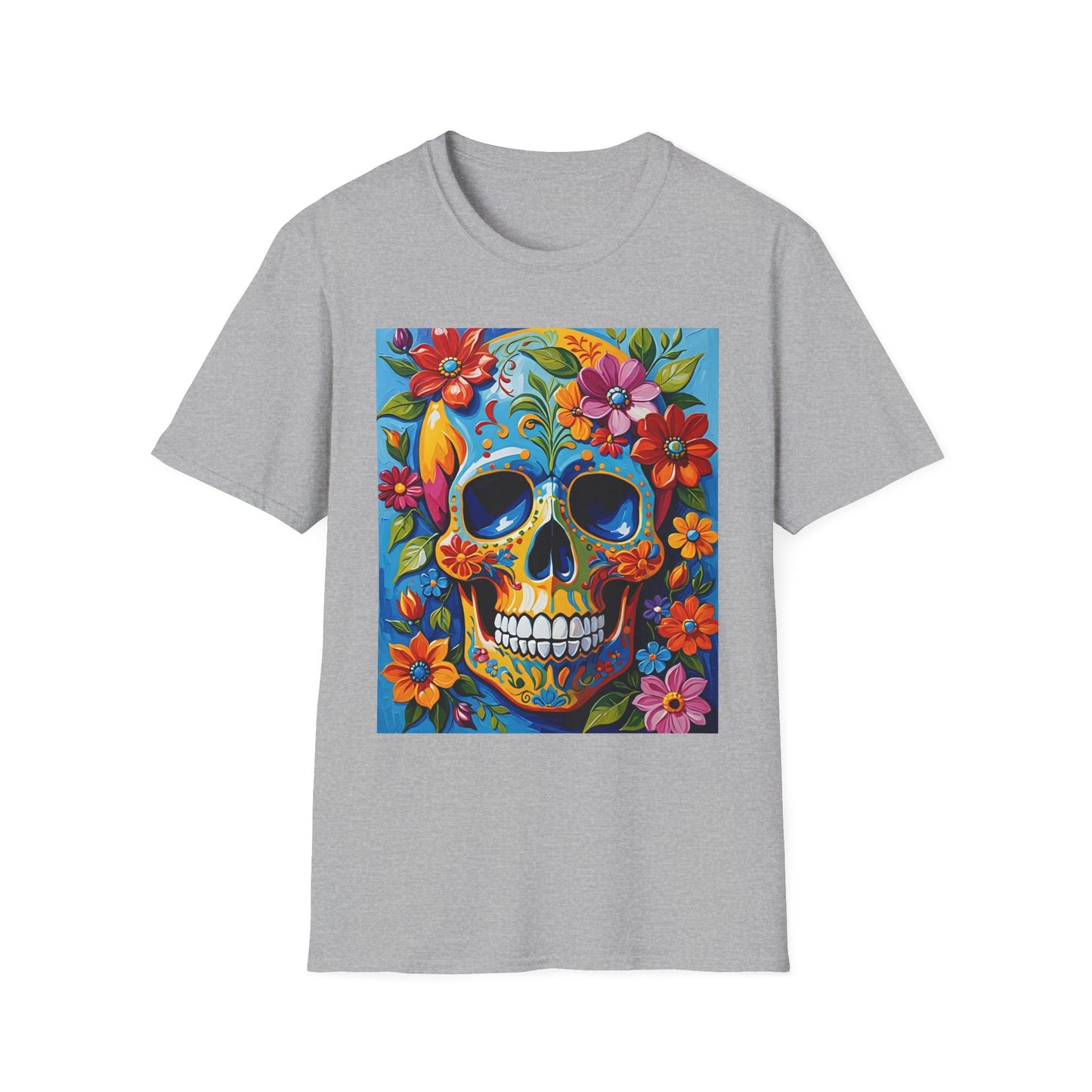 Floral Sugar Skull Shirt – Colorful Skull with Flowers Tee – Gift for Art Lovers, Halloween Fans, and Bold Statement Outfit Seekers