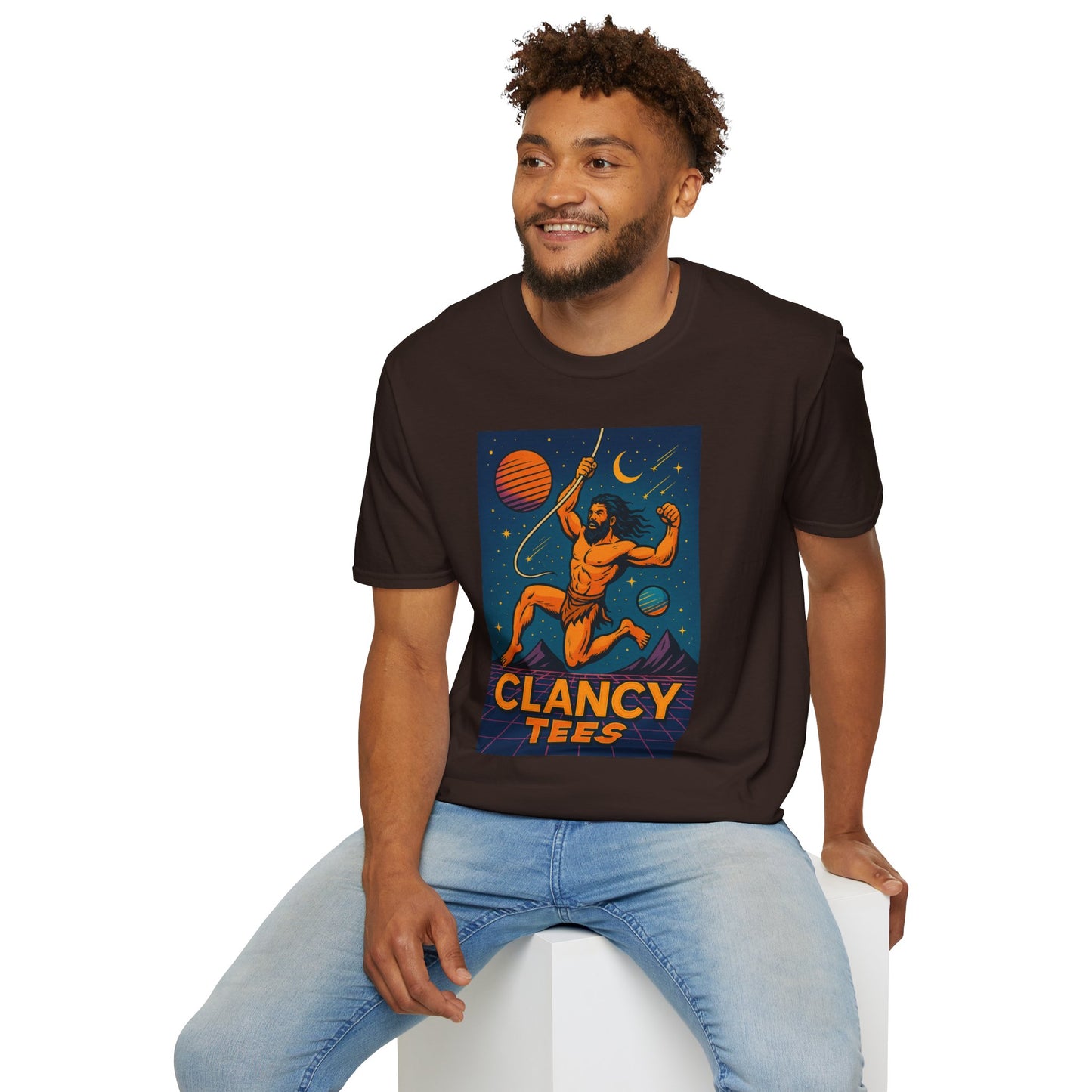 Retro Space Graphic Unisex Softstyle T-Shirt, Fun Casual Wear, Gift for Space Lovers, Cute Vintage Tee, Everyday Comfort Shirt