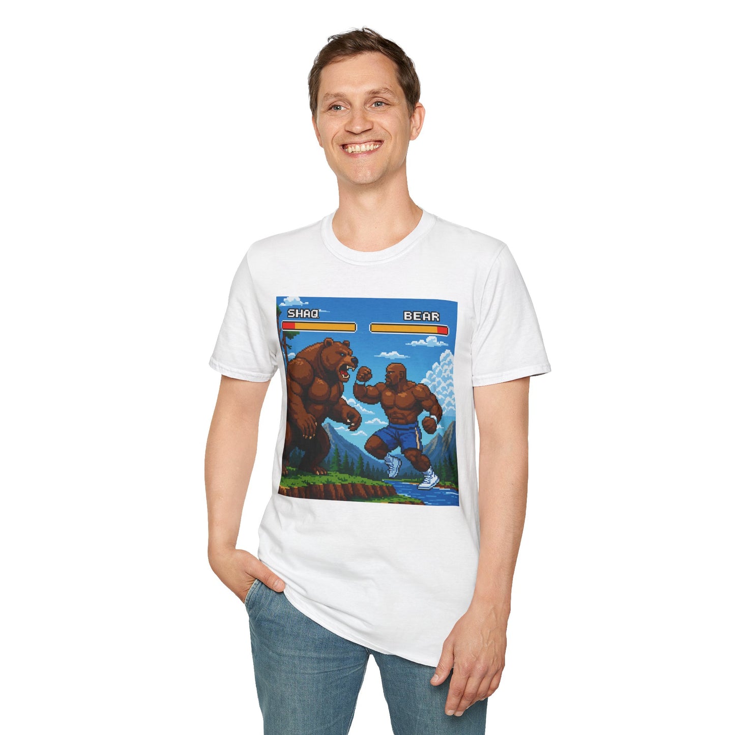 Shaq vs Bear Funny T-Shirt | Retro Arcade Fighter Tee | Gift for Gamers & 90s Kids | Weird Animal Combat Shirt
