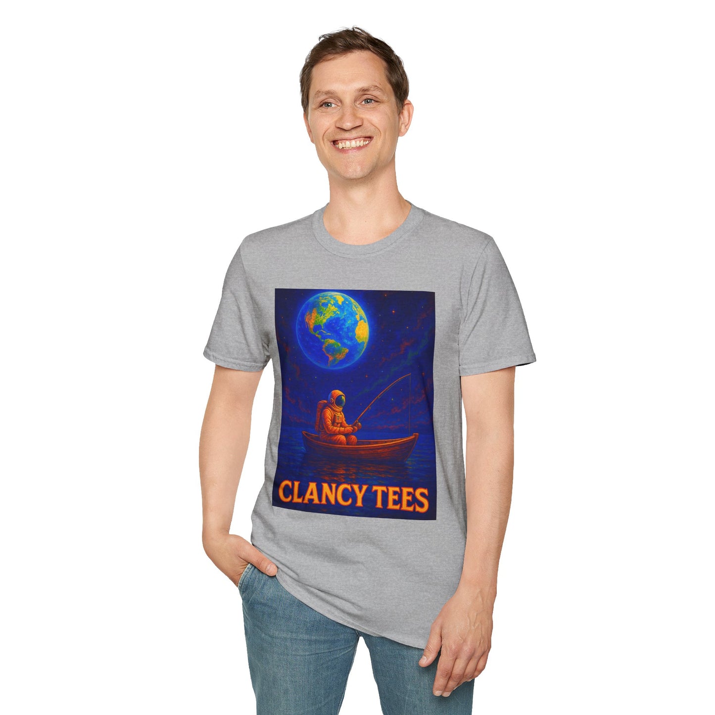 Space Fisherman Graphic T-Shirt, Chill Vibes Tee, Eco-Friendly Gift, Outdoor Enthusiast Apparel, Perfect for Holidays & Summer
