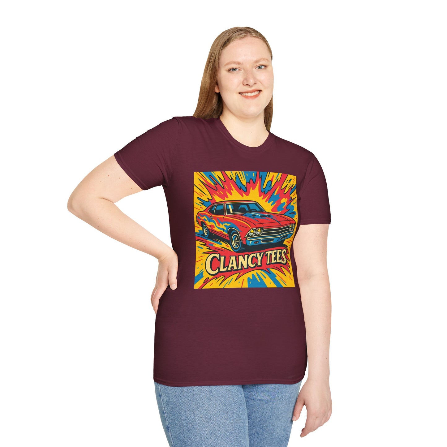 Muscle Car Graphic Tee with Retro Flames | Vintage Car Lover T-Shirt | Gift for Gearheads & Classic Ride Fans | Bold Hot Rod Shirt