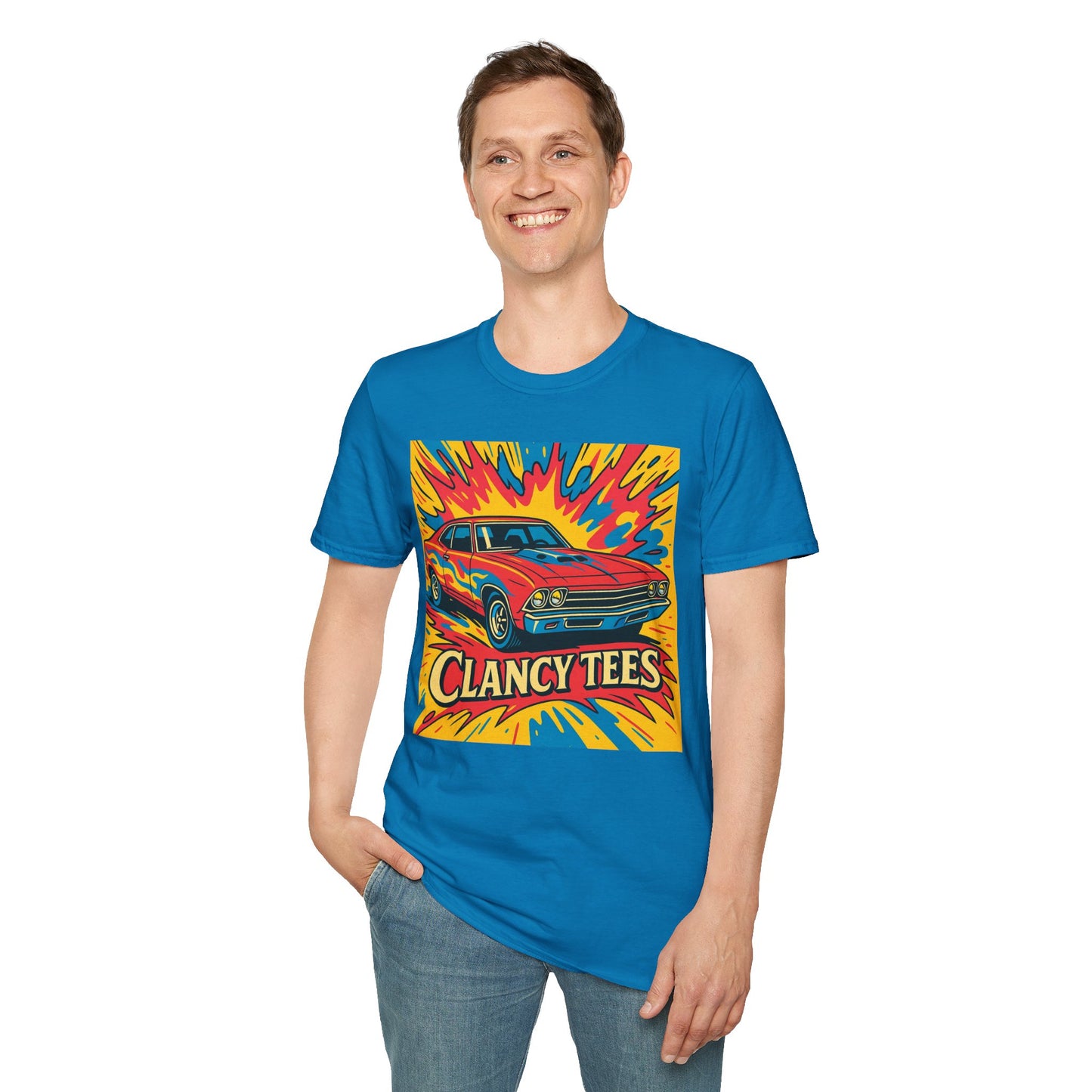 Muscle Car Graphic Tee with Retro Flames | Vintage Car Lover T-Shirt | Gift for Gearheads & Classic Ride Fans | Bold Hot Rod Shirt