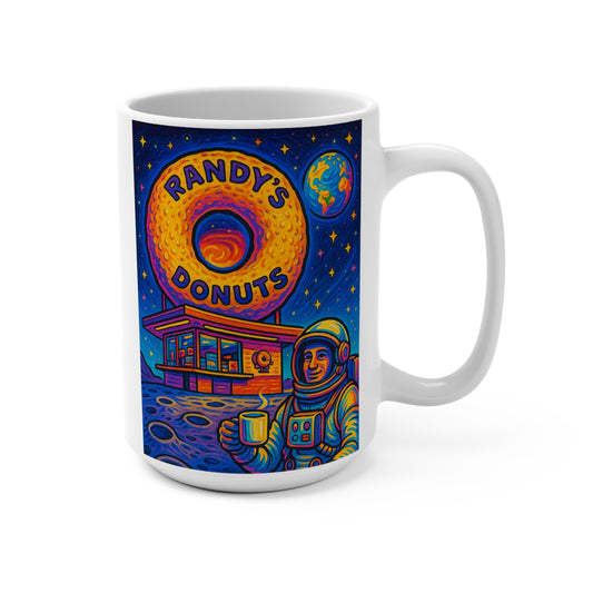 Randy’s Donuts Space Mug – Astronaut Coffee Cup, Retro Cosmic Diner Art, Trippy Galaxy Breakfast Gift