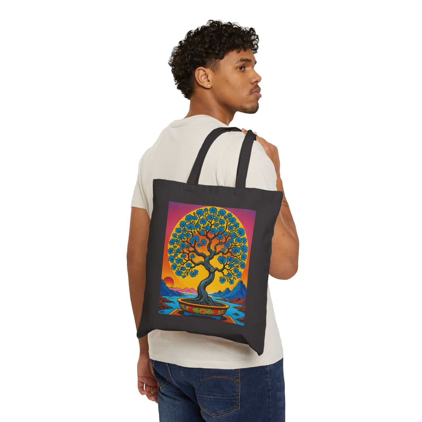 Bonsai Tree Of Life Tote Bag Canvas Reusable Eco Friendly Shopping Everyday Art