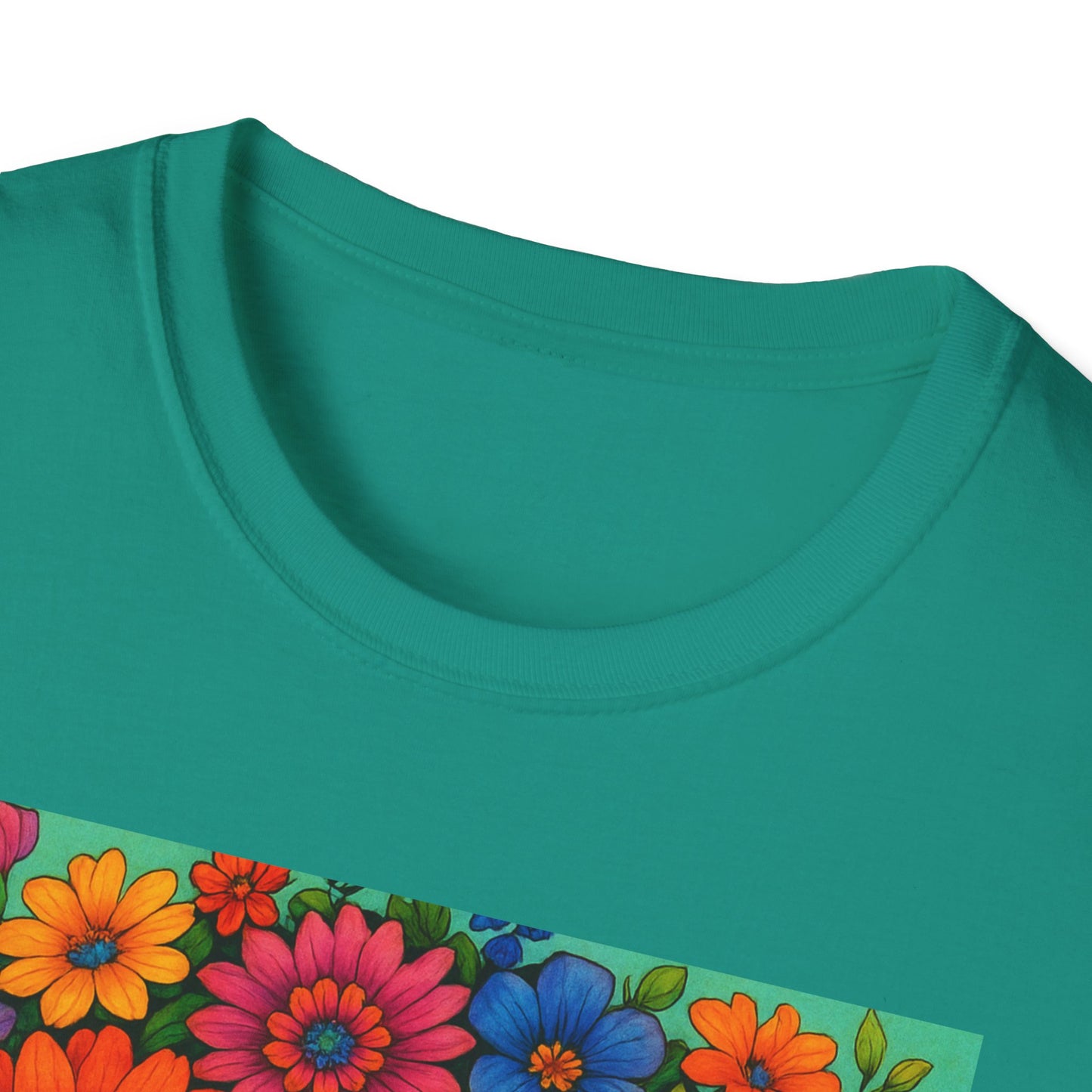Flower Crown Woman T-Shirt – Afro Boho Floral Portrait Tee – Vibrant Art Shirt Gift for Nature Lovers, Hippies, Artists, and Bold Aesthetic Queens
