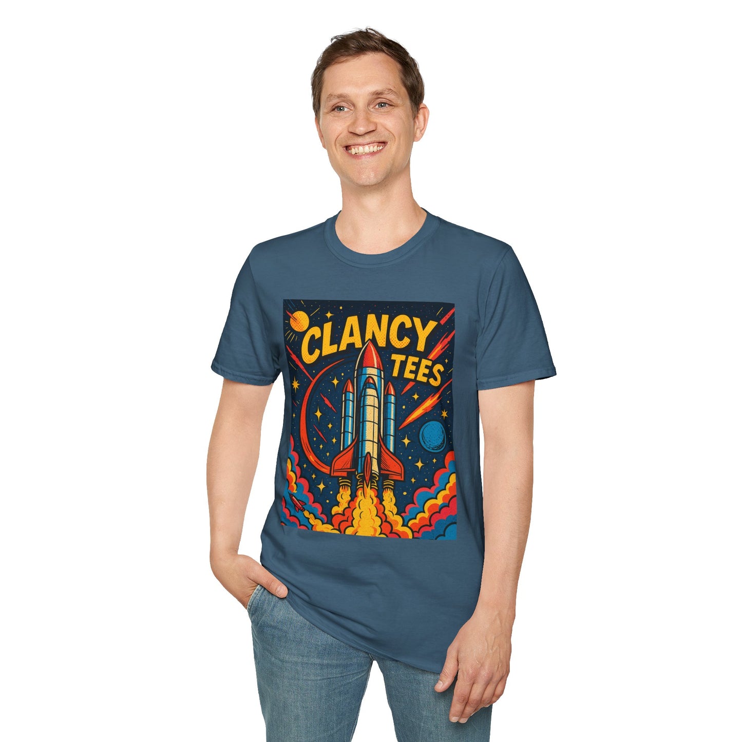 Retro Rocket Ship Shirt Outer Space Graphic Tee | Psychedelic Galaxy Print Top | Gift for Space Nerds and Dreamers | Astronaut Aesthetic Tee
