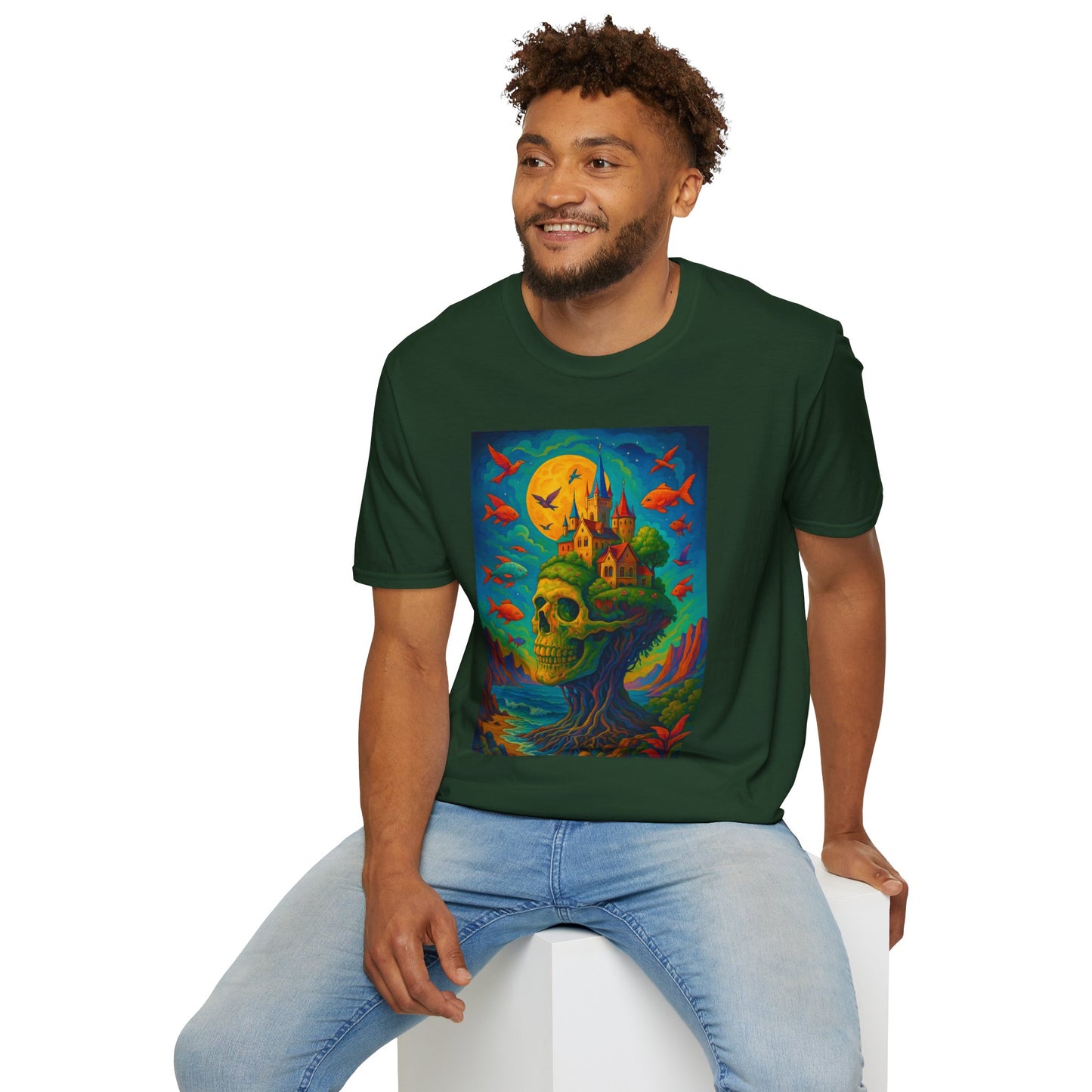Psychedelic Skull Castle T-Shirt Surreal Fantasy Art Tee | Trippy Gothic Aesthetic Shirt | Gift for Weirdos and Dreamers | Dark Art Forest Top