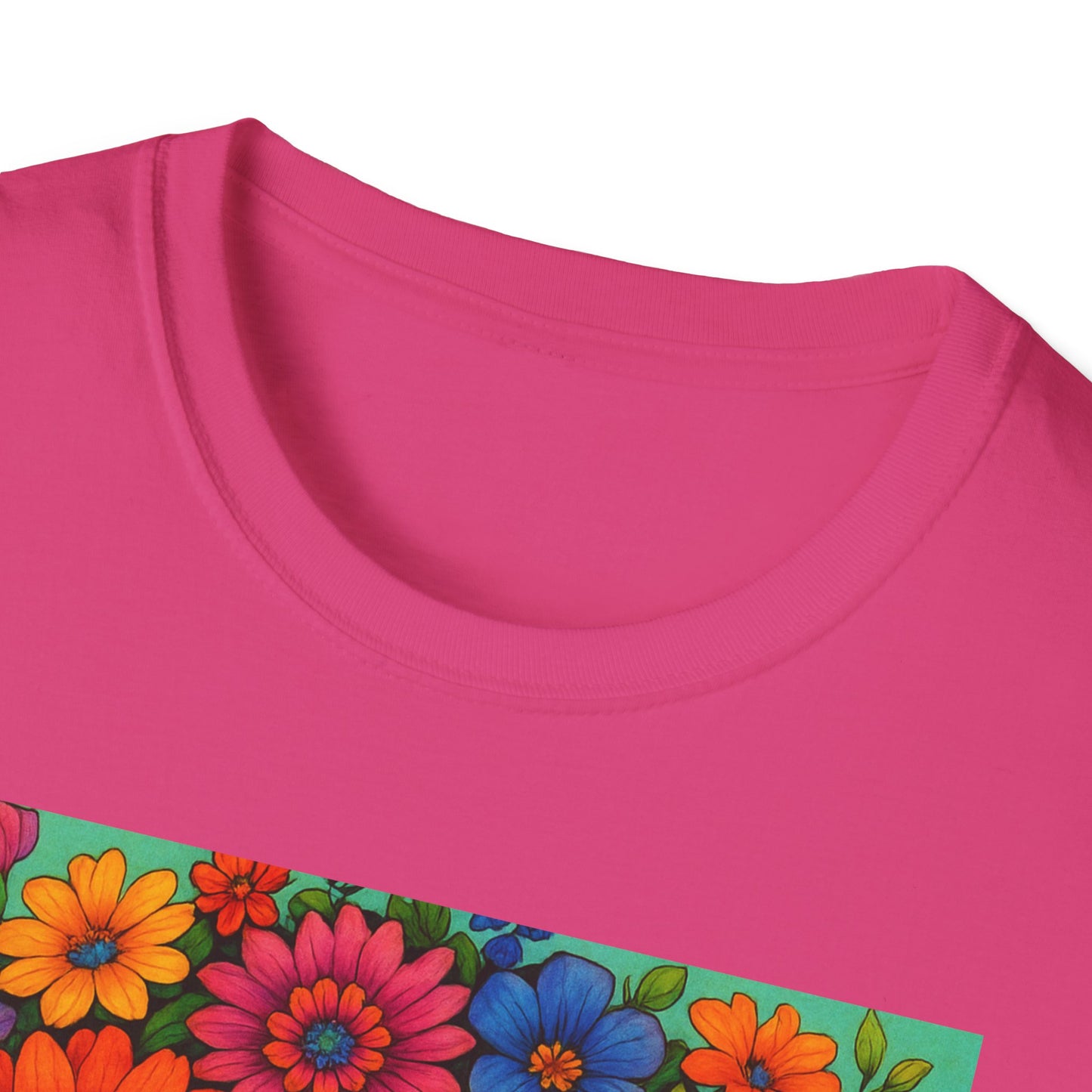 Flower Crown Woman T-Shirt – Afro Boho Floral Portrait Tee – Vibrant Art Shirt Gift for Nature Lovers, Hippies, Artists, and Bold Aesthetic Queens