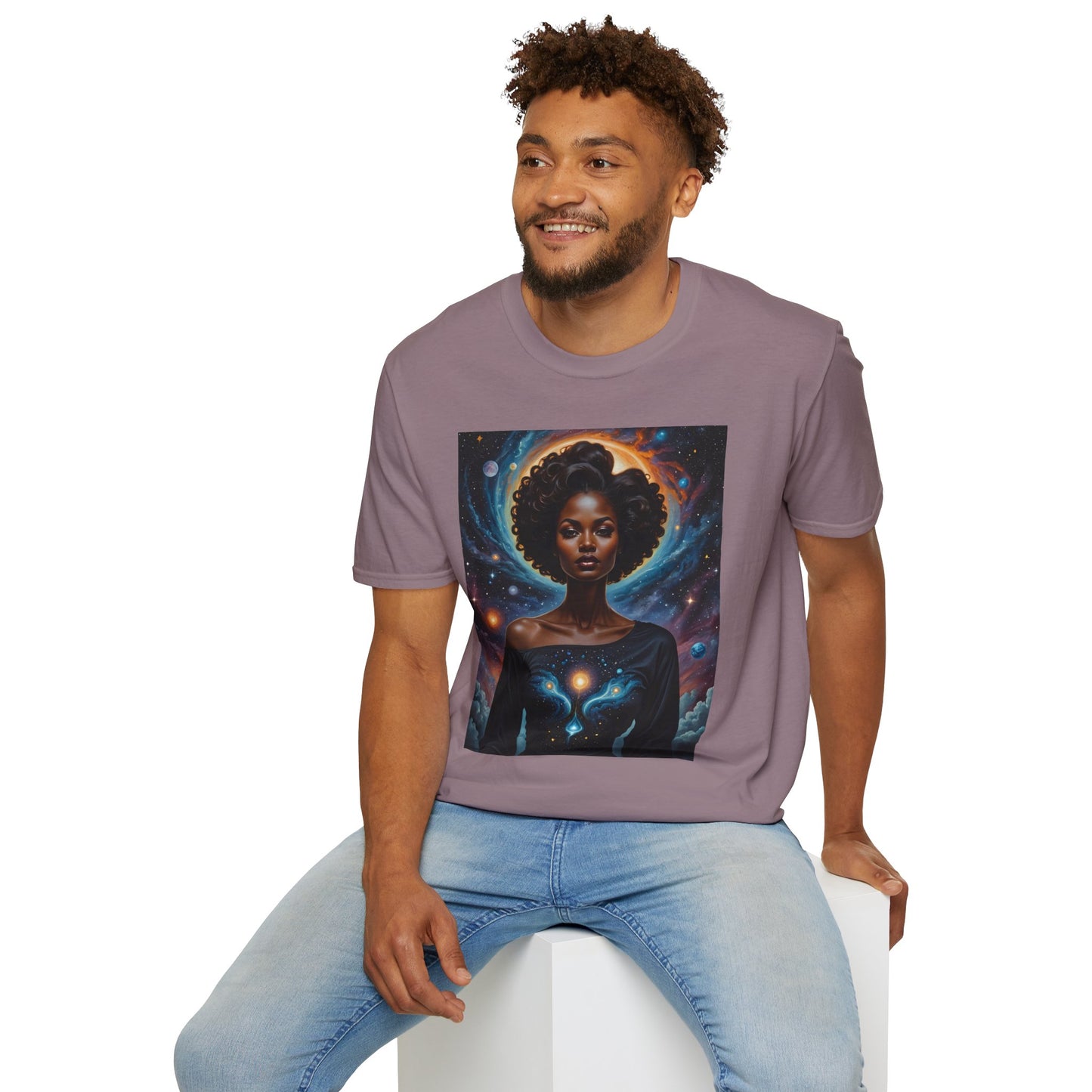Afrofuturist Cosmic Energy T-Shirt – Celestial Power Graphic Tee, Spiritual Galaxy Shirt, Gift for Astrology Fans, Vibrant Universe Artwork