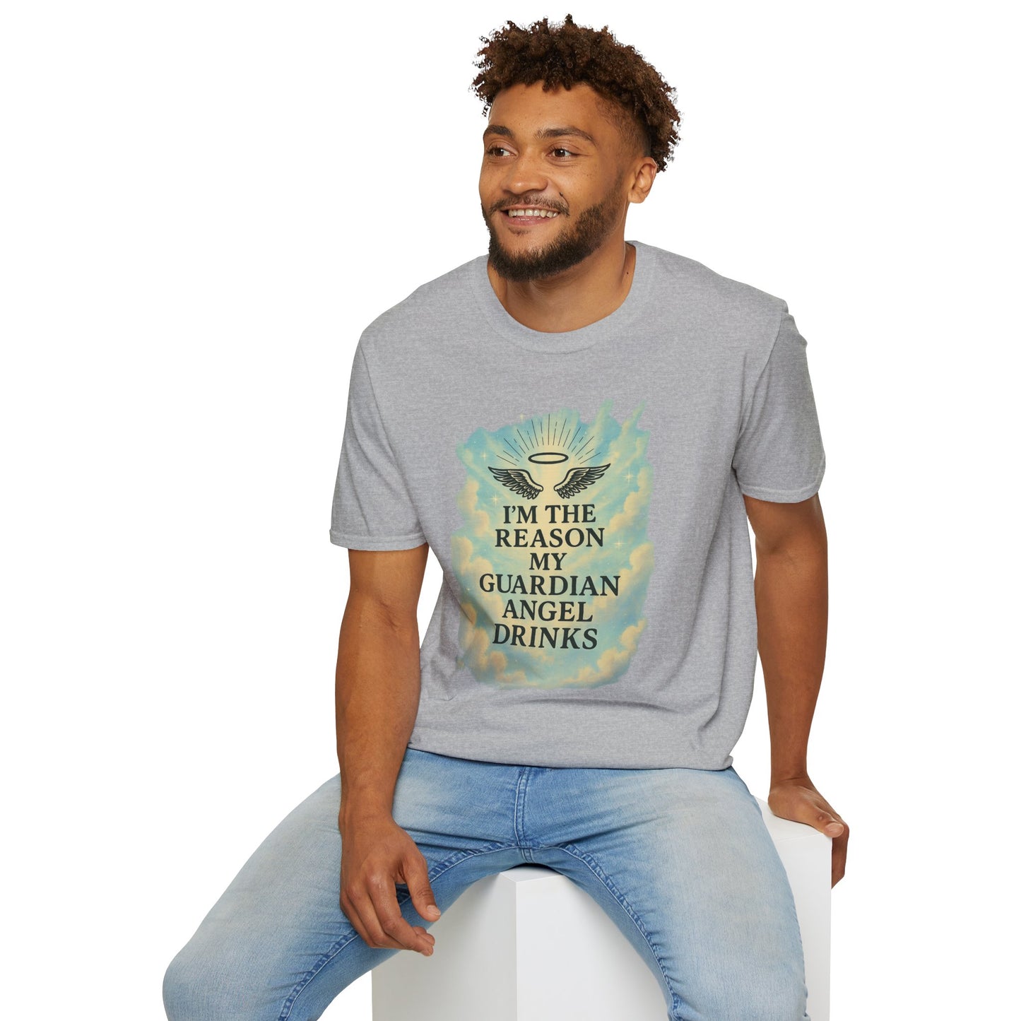 Unisex Softstyle T-Shirt, Funny Guardian Angel Tee, Unique Gift for Friends, Humor Shirt, Casual Wear, Perfect for Holidays