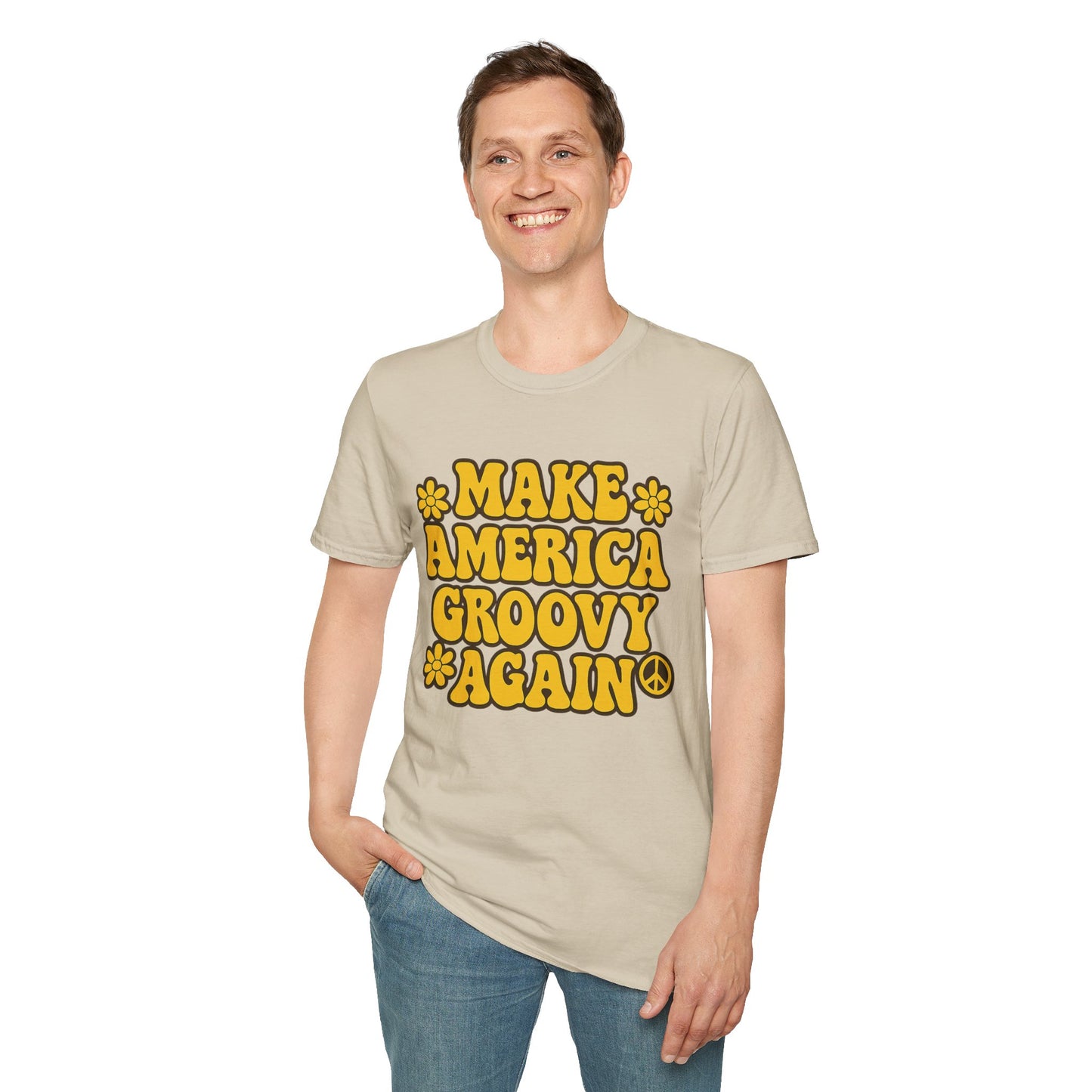 Make America Groovy Again Shirt – Funny Retro Hippie Tee with Peace Sign – Gift for Old Souls, Vintage Lovers, Flower Child Friends