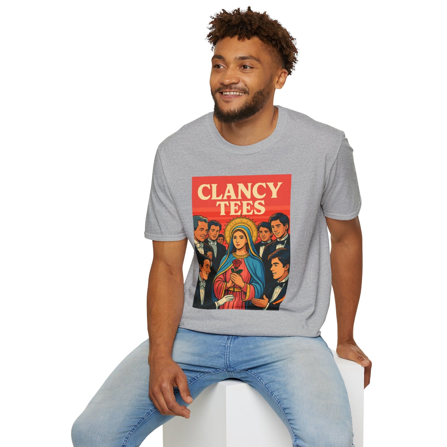 Vintage Virgin Mary Graphic T-Shirt, Softstyle Madonna Tee for Casual Wear, Perfect Gift for Holidays, Retro Clothing, Unisex Tees