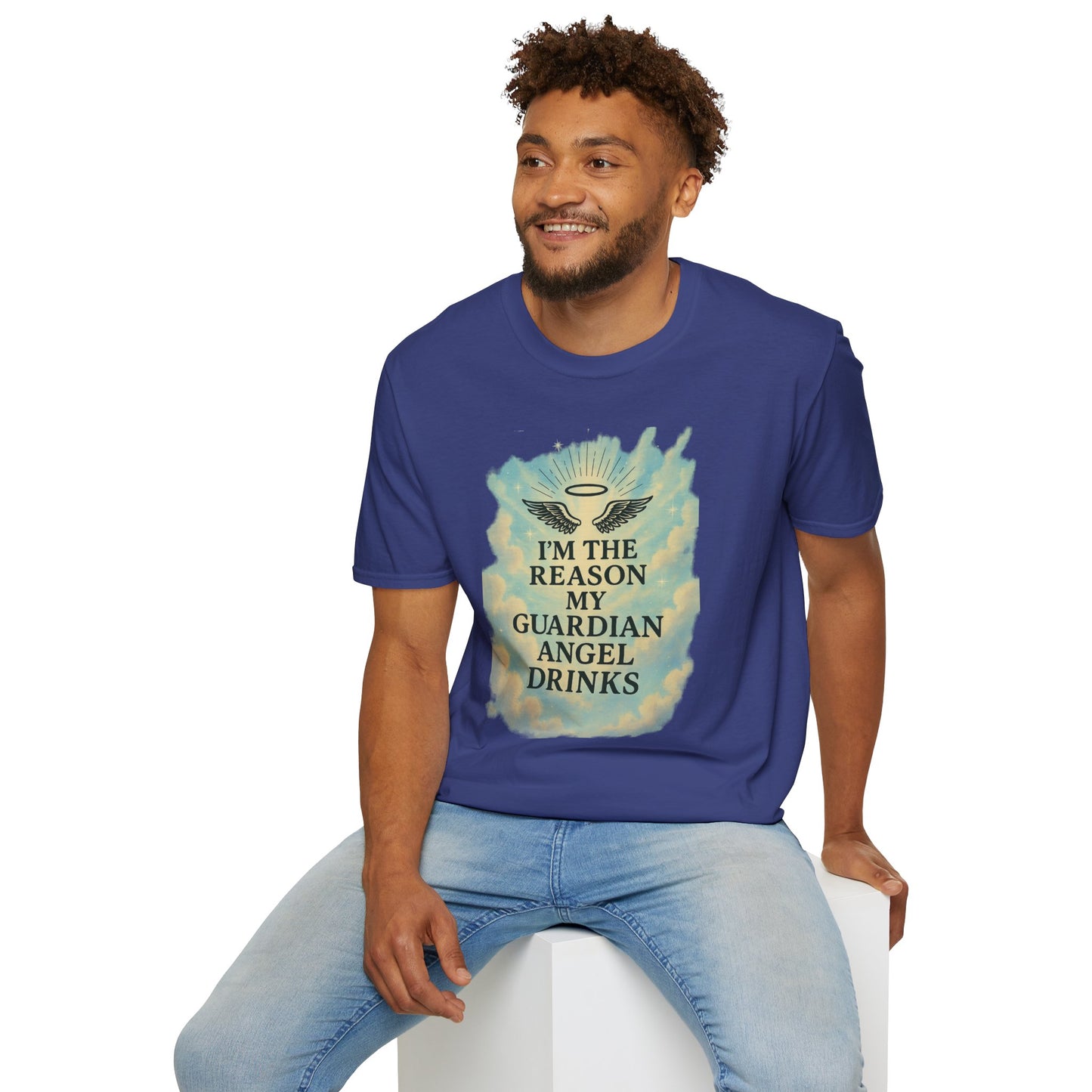 Unisex Softstyle T-Shirt, Funny Guardian Angel Tee, Unique Gift for Friends, Humor Shirt, Casual Wear, Perfect for Holidays