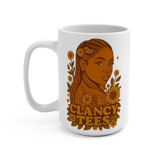 Sunflower Queen Mug Bold Floral Portrait Artwork Ceramic Coffee Cup Gift for Art Lovers