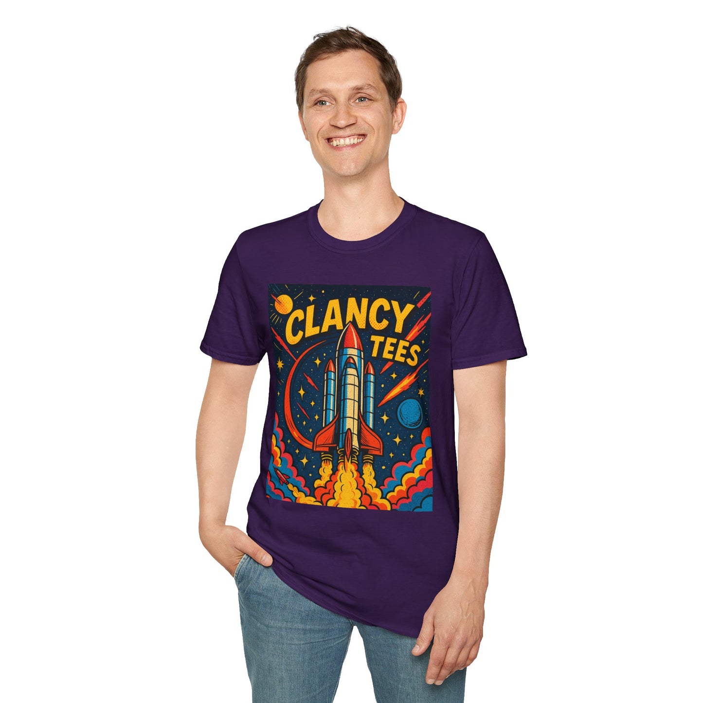 Retro Rocket Ship Shirt Outer Space Graphic Tee | Psychedelic Galaxy Print Top | Gift for Space Nerds and Dreamers | Astronaut Aesthetic Tee