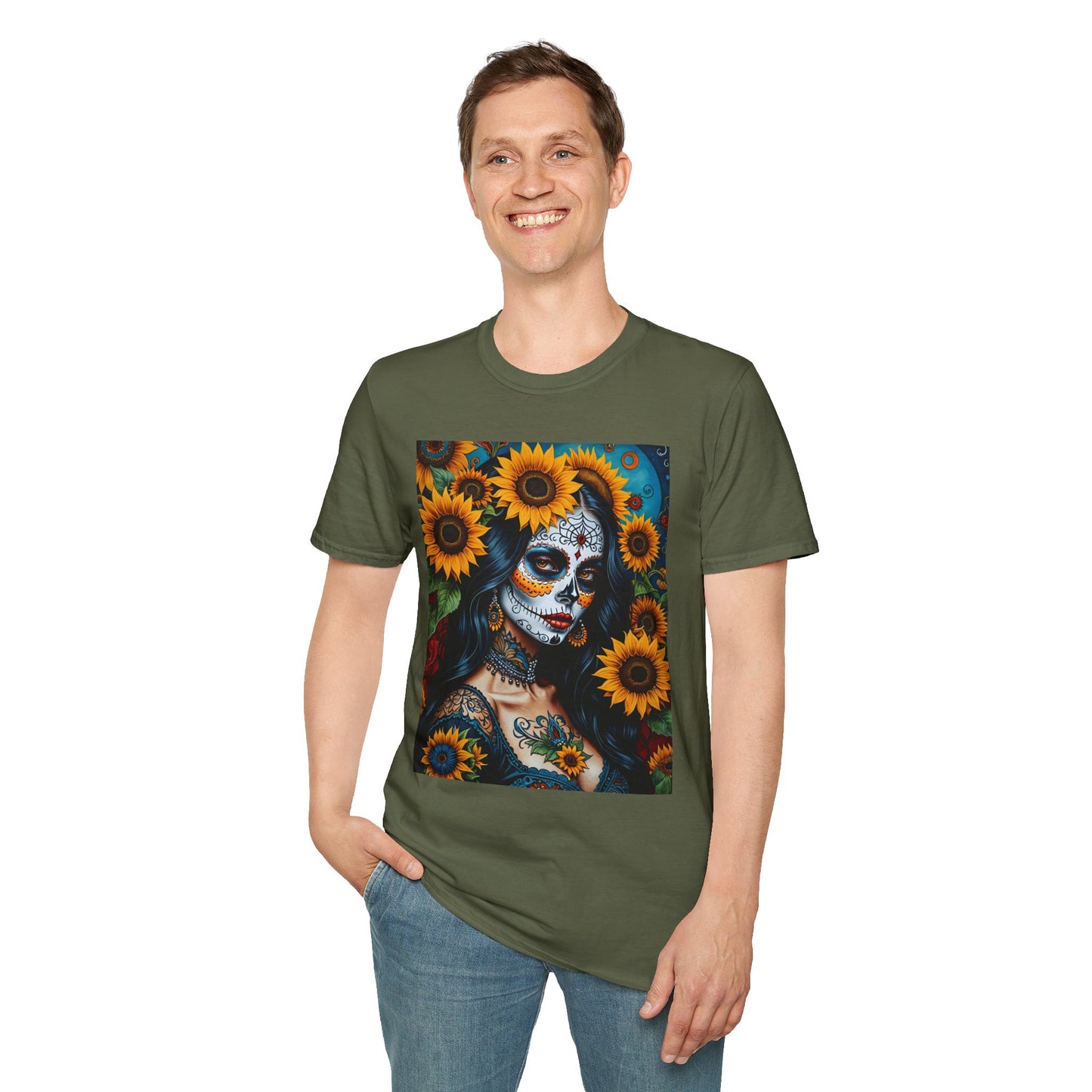 Day of the Dead Floral T-Shirt, Sugar Skull Tee, Unisex Halloween Shirt, Floral Art T-Shirt, Casual Everyday Wear