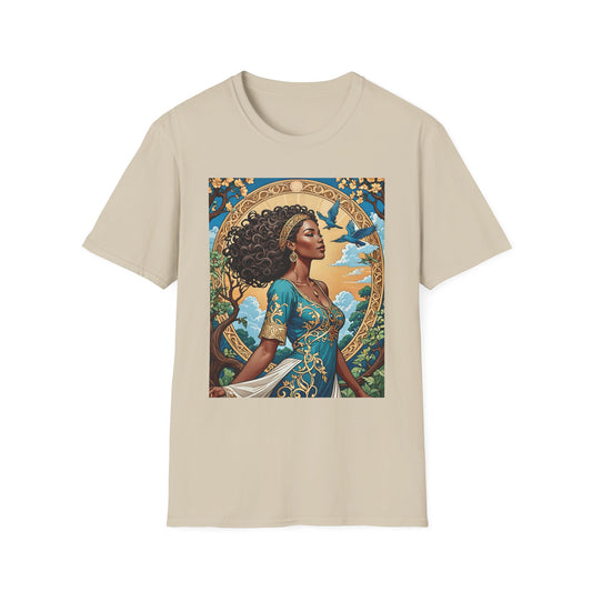 Bohemian Goddess T-Shirt, Unisex Softstyle Tee, Nature-Inspired Apparel, Gift for Women, Artistic Graphic Shirt, Eco-Friendly Fashion