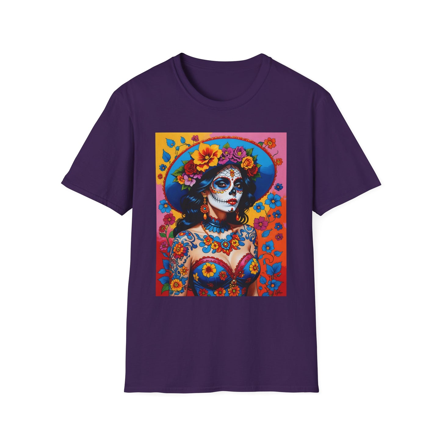 Sugar Skull T-Shirt – Día de los Muertos Art Tee – Gift for Goth Aesthetic Fans, Colorful Skull Lovers, and Tattoo-Inspired Fashion