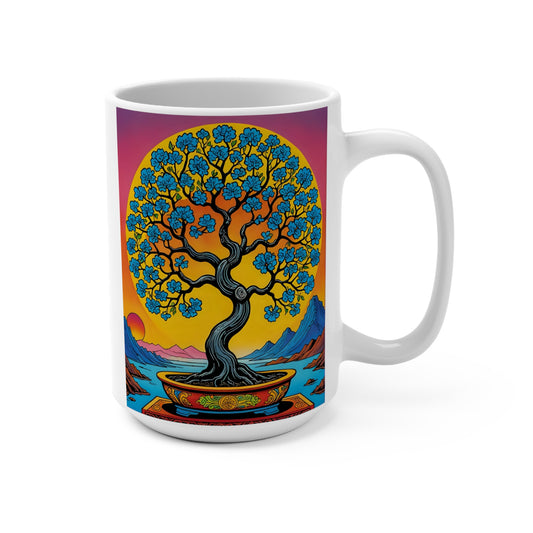 Bonsai Tree Of Life Ceramic Mug Mystical Nature Artwork Vibrant Sunset Zen Coffee Cup