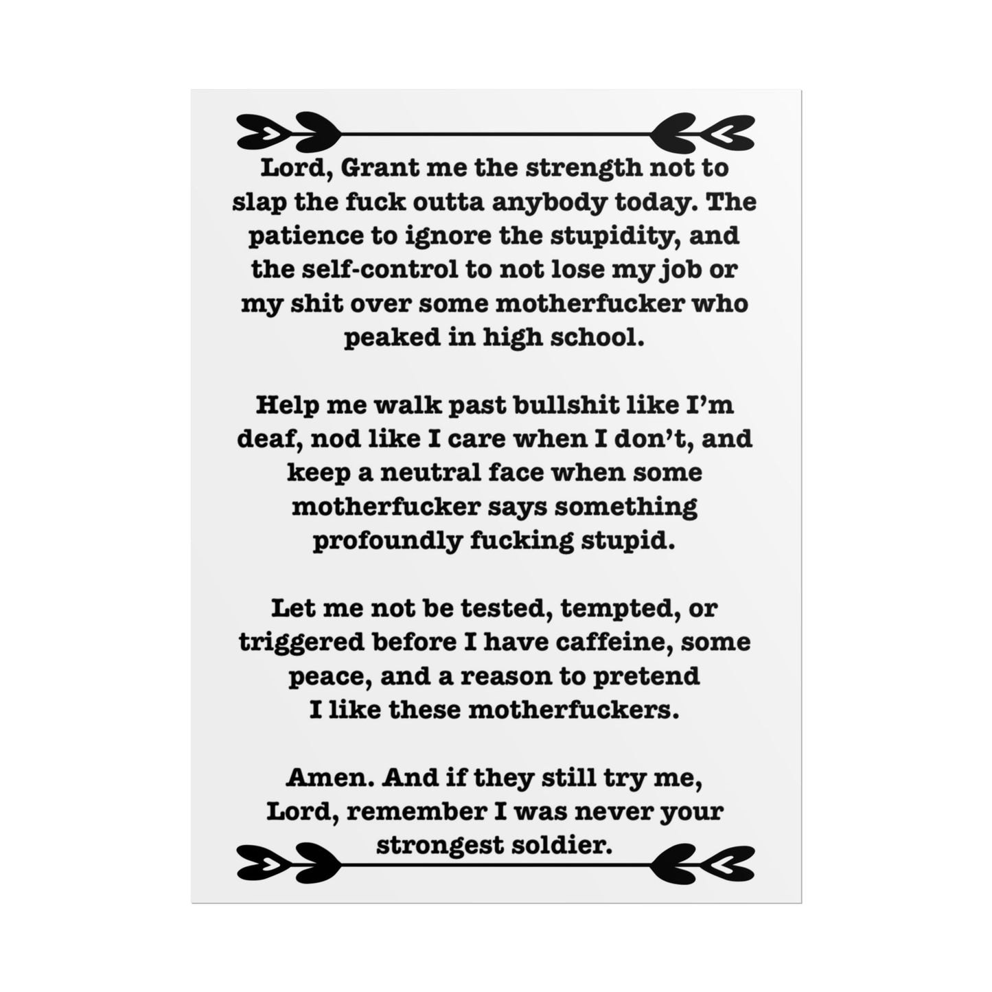 ClancyTees Serenity Prayer Poster Funny Profane Wall Art Office Humor Print Gift for Coworkers