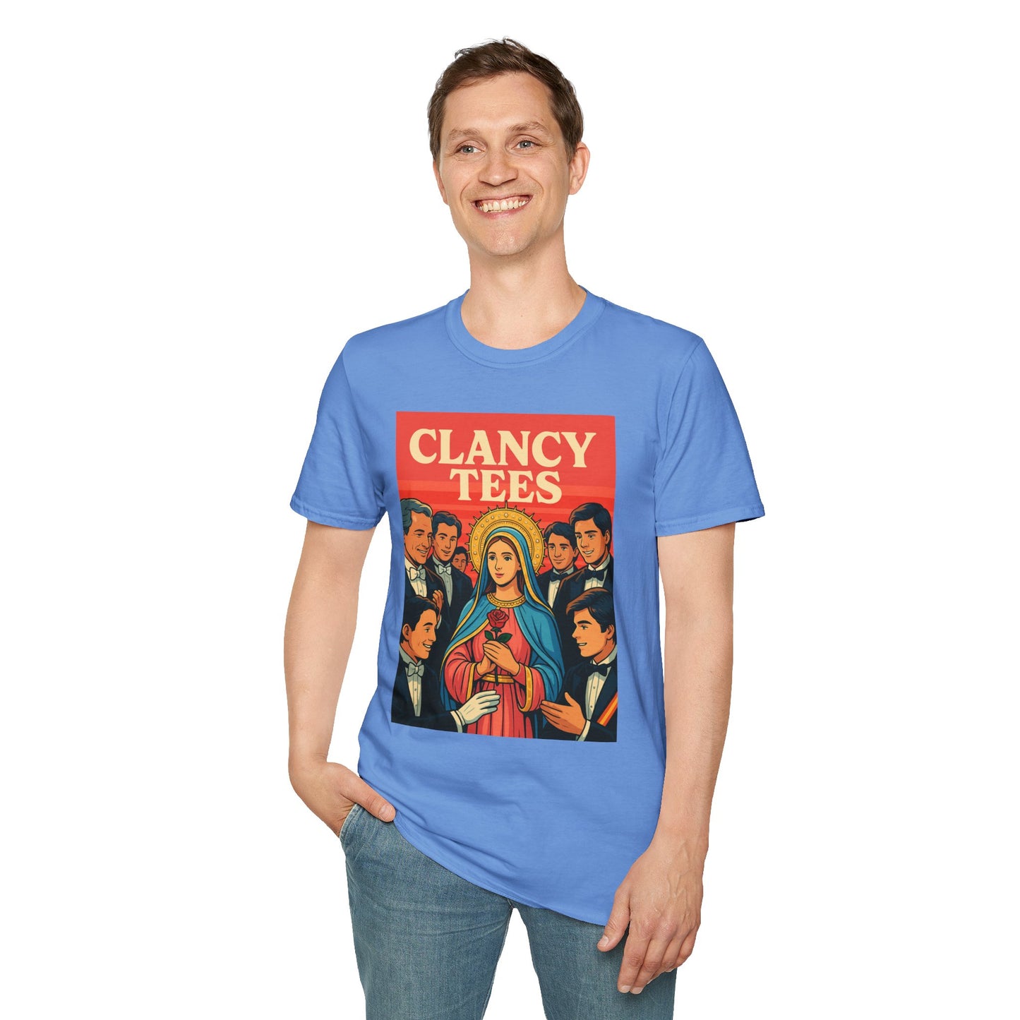 Vintage Virgin Mary Graphic T-Shirt, Softstyle Madonna Tee for Casual Wear, Perfect Gift for Holidays, Retro Clothing, Unisex Tees