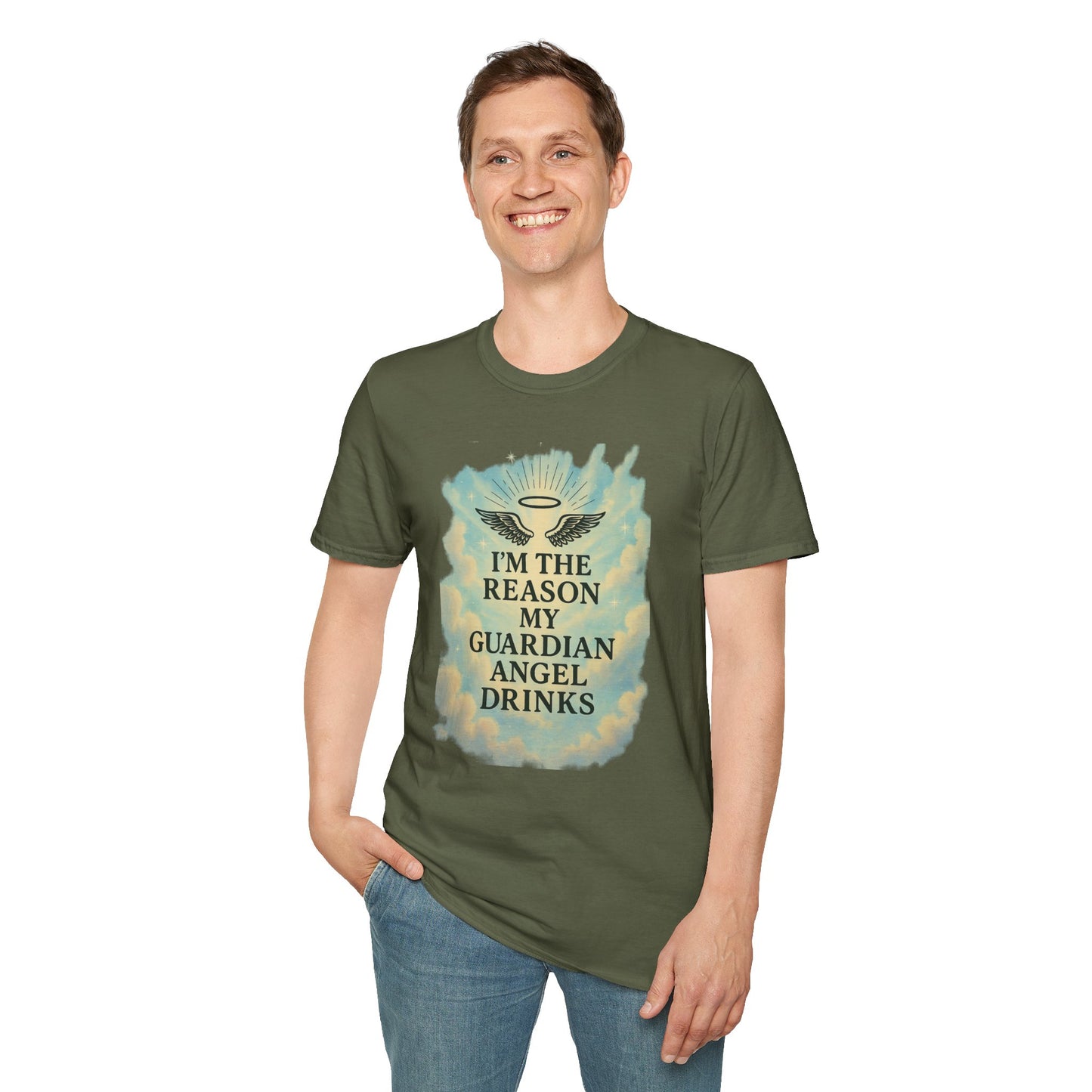 Unisex Softstyle T-Shirt, Funny Guardian Angel Tee, Unique Gift for Friends, Humor Shirt, Casual Wear, Perfect for Holidays