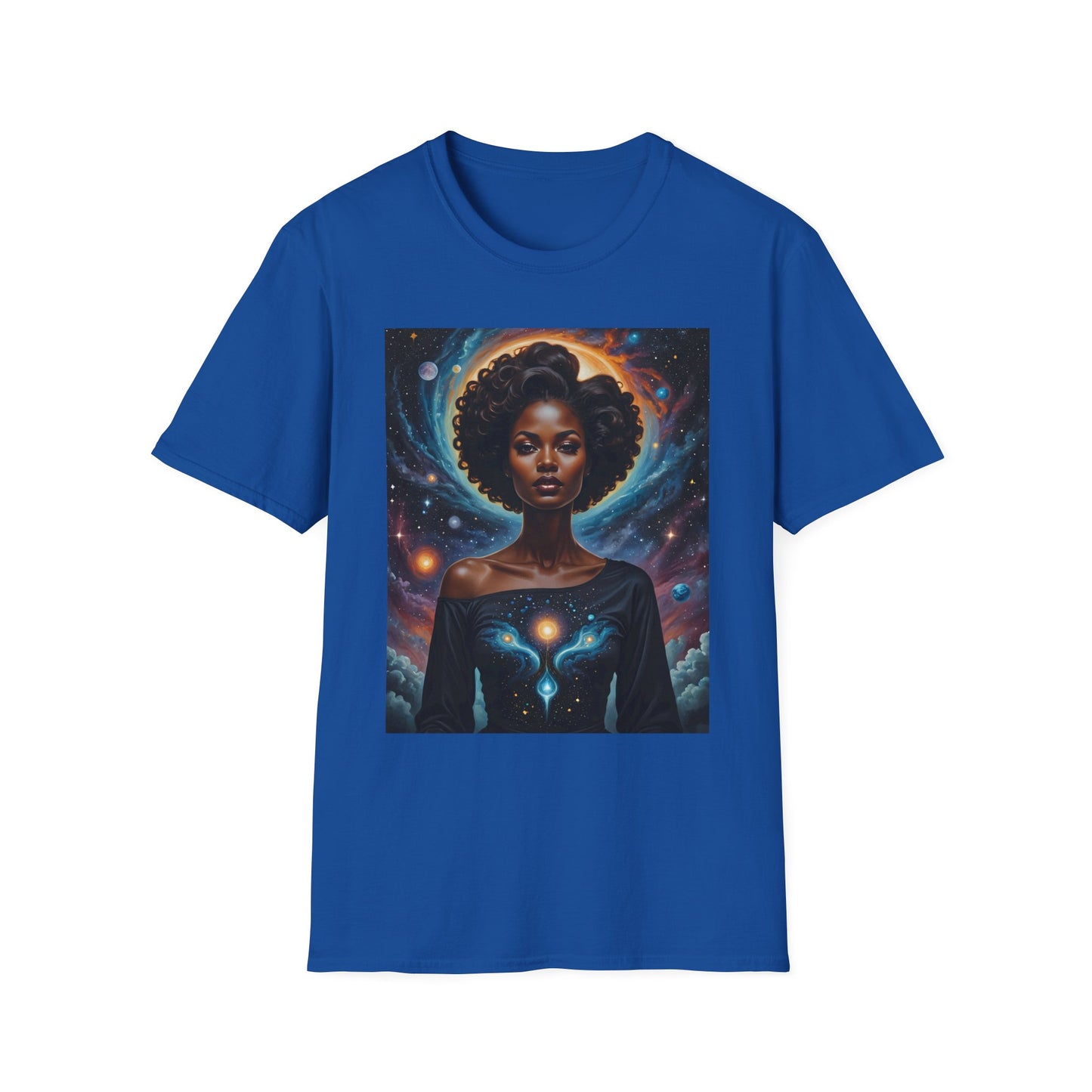 Afrofuturist Cosmic Energy T-Shirt – Celestial Power Graphic Tee, Spiritual Galaxy Shirt, Gift for Astrology Fans, Vibrant Universe Artwork