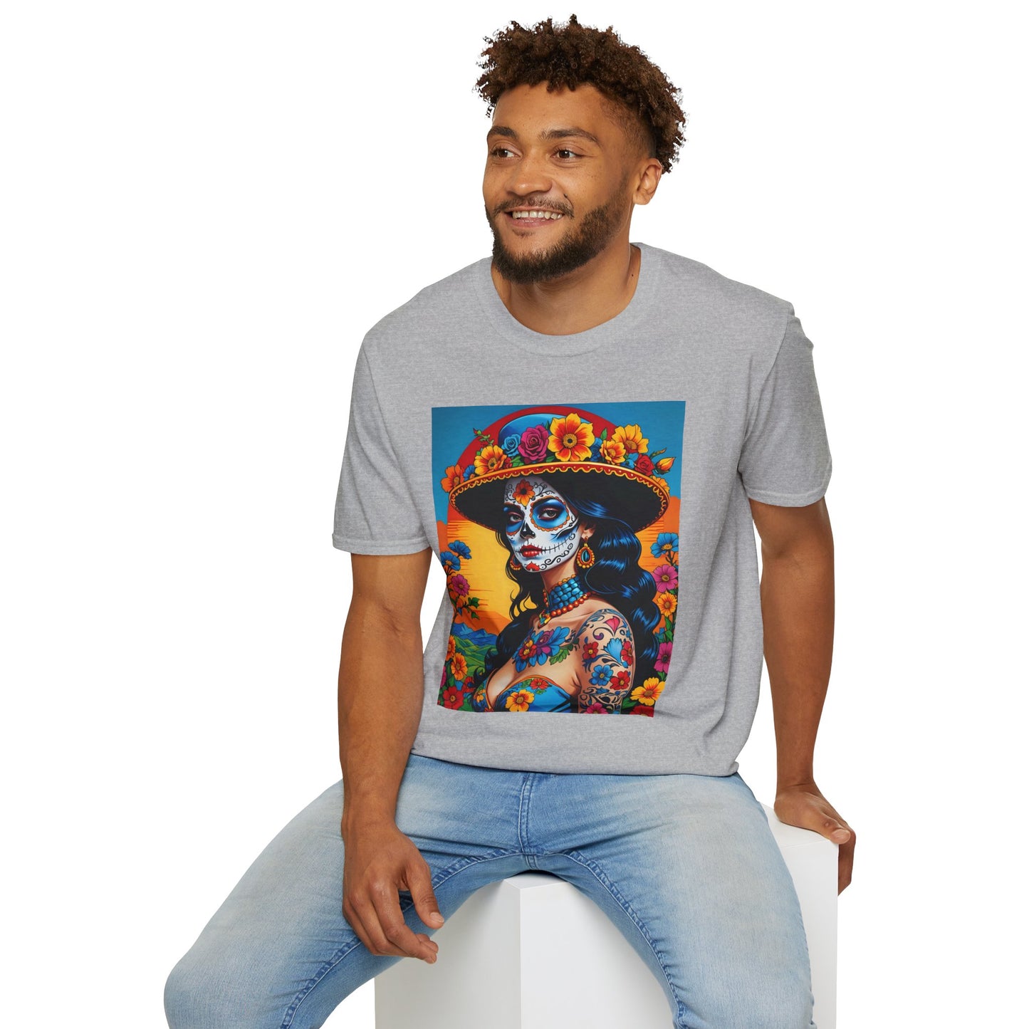 Sugar Skull Tattoo T-Shirt – Día de los Muertos Art Tee – Gift for Skull Art Fans, Tattoo Addicts, and Alternative Fashion Collectors