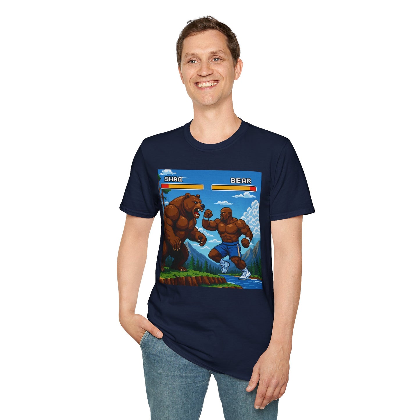 Shaq vs Bear Funny T-Shirt | Retro Arcade Fighter Tee | Gift for Gamers & 90s Kids | Weird Animal Combat Shirt