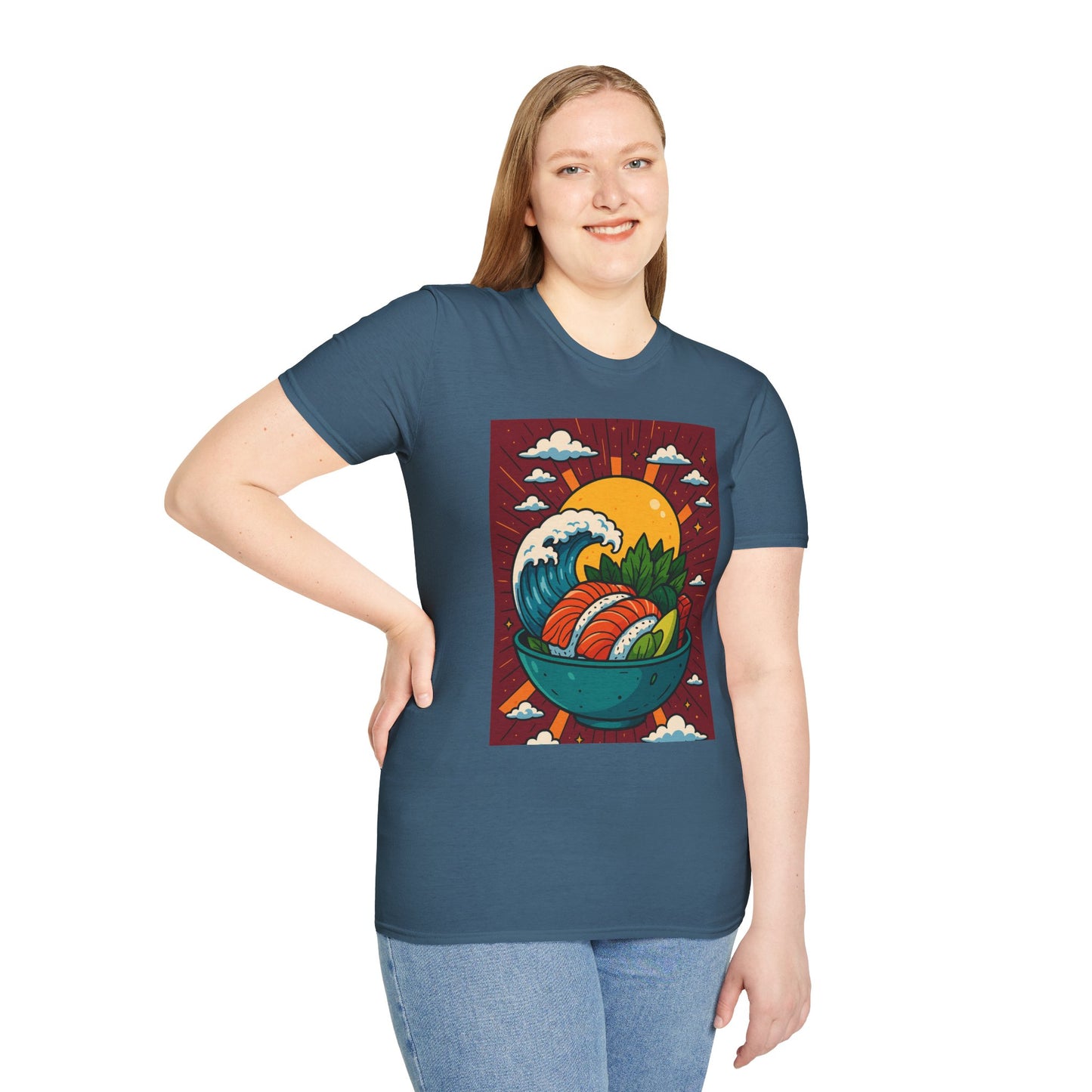 Sushi Wave T-Shirt – Retro Japanese Food Graphic Tee – Cool Sushi Shirt Gift for Foodies, Anime Fans, Ocean Lovers & Japanese Aesthetic Collectors