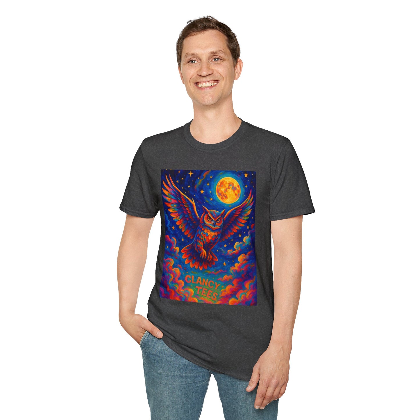Psychedelic Owl T-Shirt Trippy Full Moon Graphic Tee | Surreal Bird Aesthetic Shirt | Gift for Dreamers and Night Owls | Bold Fantasy Art Top