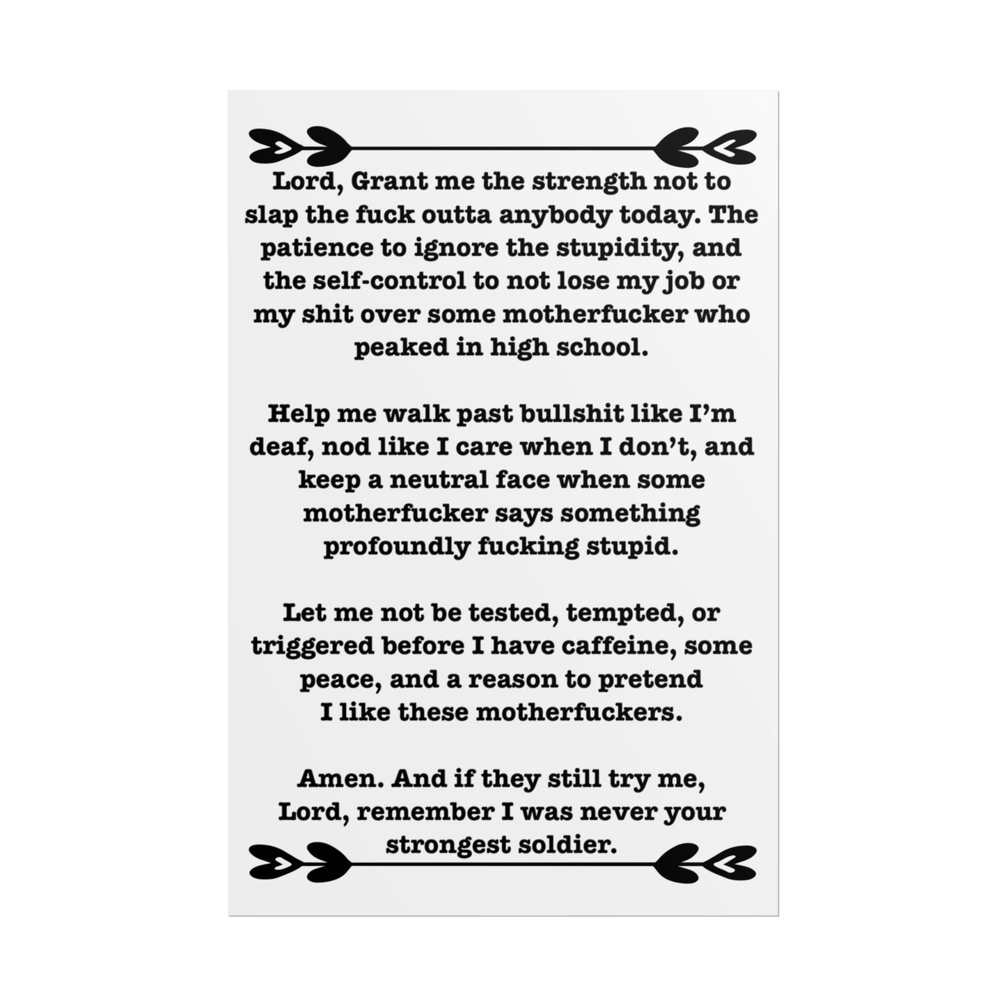 ClancyTees Serenity Prayer Poster Funny Profane Wall Art Office Humor Print Gift for Coworkers