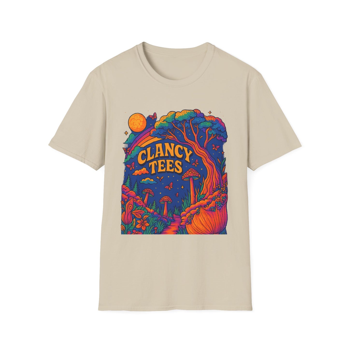Colorful Nature-Themed Unisex Softstyle T-Shirt - Bohemian Vibe, Perfect for Festivals, Gift for Nature Lovers, Casual Wear, Clancy Tees