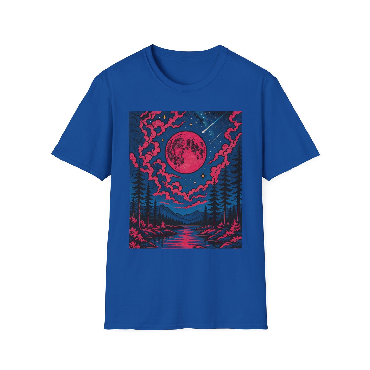Trippy Red Moon Forest T-Shirt – Surreal Nature Graphic Tee • Psychedelic Night Sky Shirt • Gildan Softstyle® Unisex • Gift for Nature Lovers
