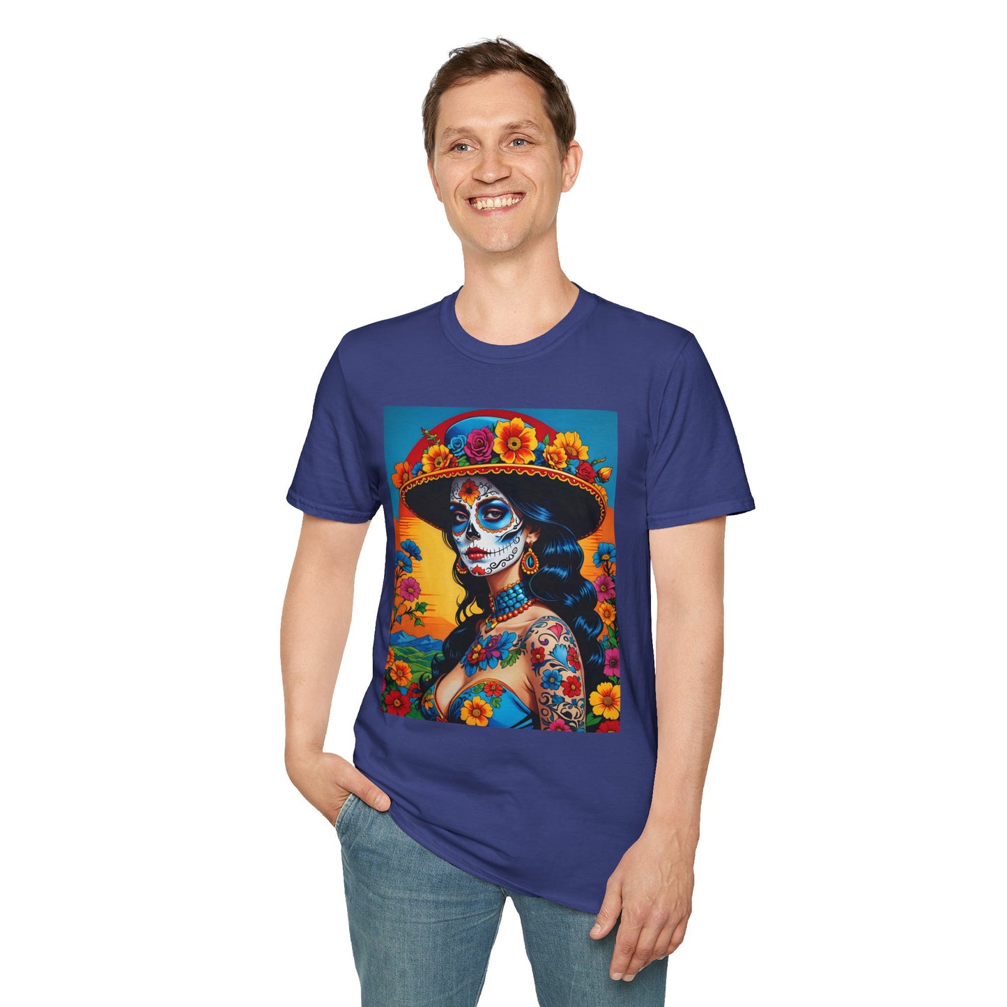 Sugar Skull Tattoo T-Shirt – Día de los Muertos Art Tee – Gift for Skull Art Fans, Tattoo Addicts, and Alternative Fashion Collectors