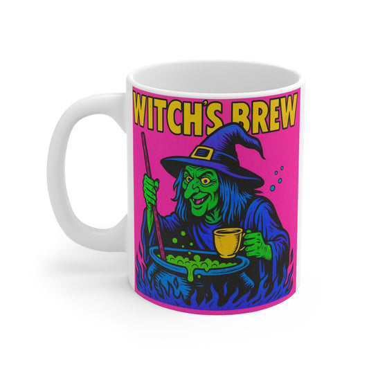 Witchs Brew Coffee Mug 11oz Ceramic Cup Retro Horror Artwork Halloween Drinkware Spooky Witch Design Colorful Cauldron Style For Coffee And Tea