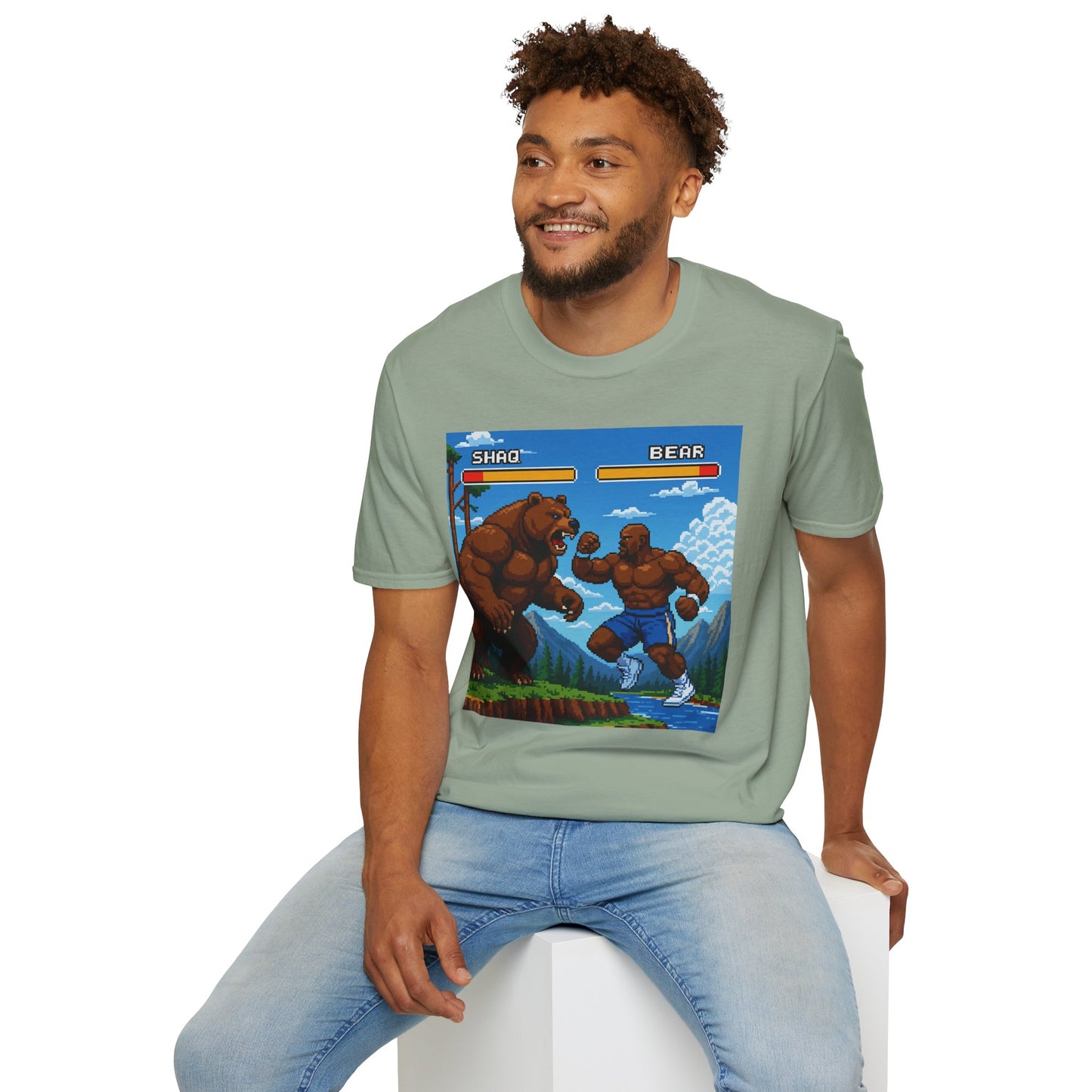 Shaq vs Bear Funny T-Shirt | Retro Arcade Fighter Tee | Gift for Gamers & 90s Kids | Weird Animal Combat Shirt