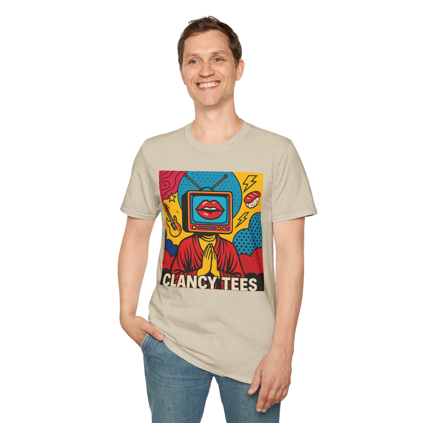 Pop Art TV Head T Shirt for Creatives Graphic Tee for Artists Gift for Surreal Art Lovers Unisex Visual Commentary Shirt