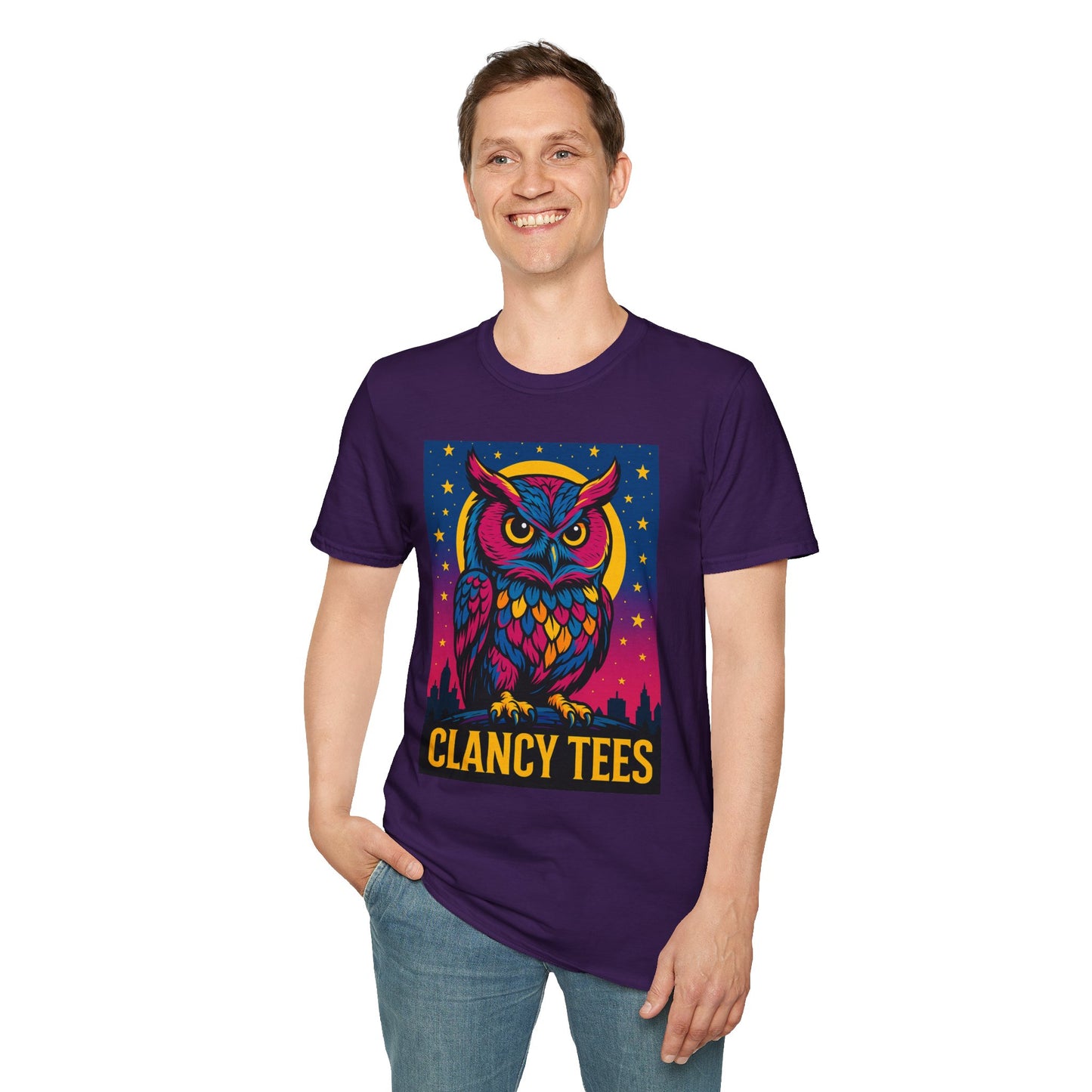 Psychedelic Owl Shirt with Stars and Moon | Trippy Forest Animal Tee | Gift for Night Owls and Weirdos | Bold Colorful Nature Graphic Tee