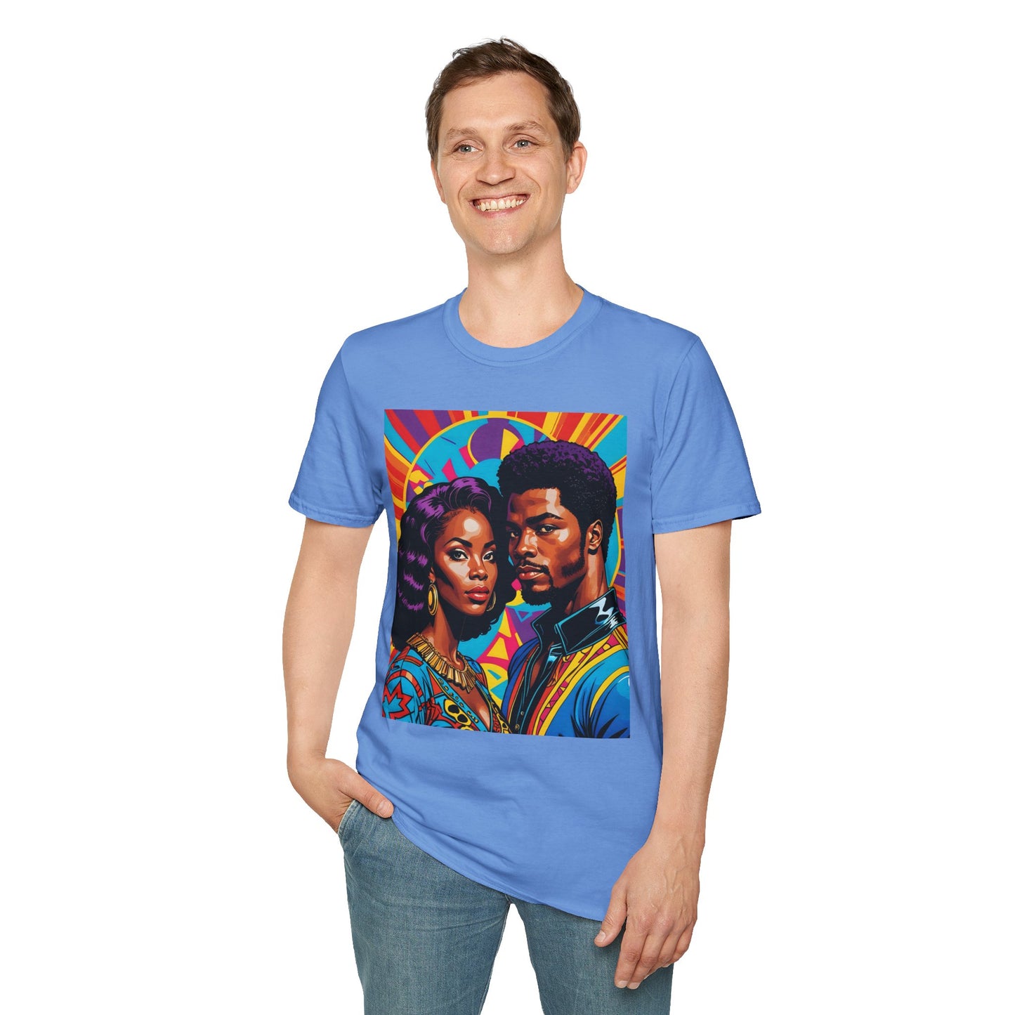 Vibrant Retro-Inspired Unisex Softstyle T-Shirt, Colorful Art Tee, Black History Month Shirt, Casual Streetwear, Gift for Art Lovers