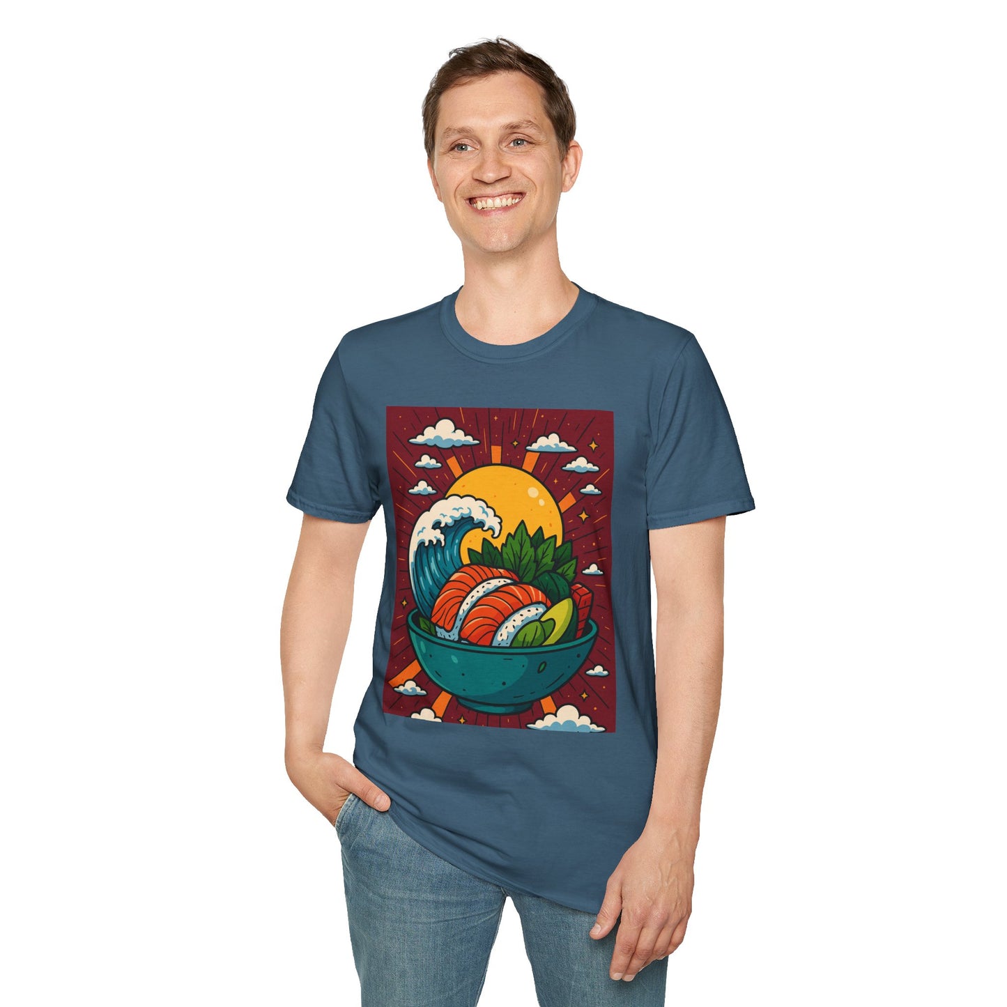 Sushi Wave T-Shirt – Retro Japanese Food Graphic Tee – Cool Sushi Shirt Gift for Foodies, Anime Fans, Ocean Lovers & Japanese Aesthetic Collectors