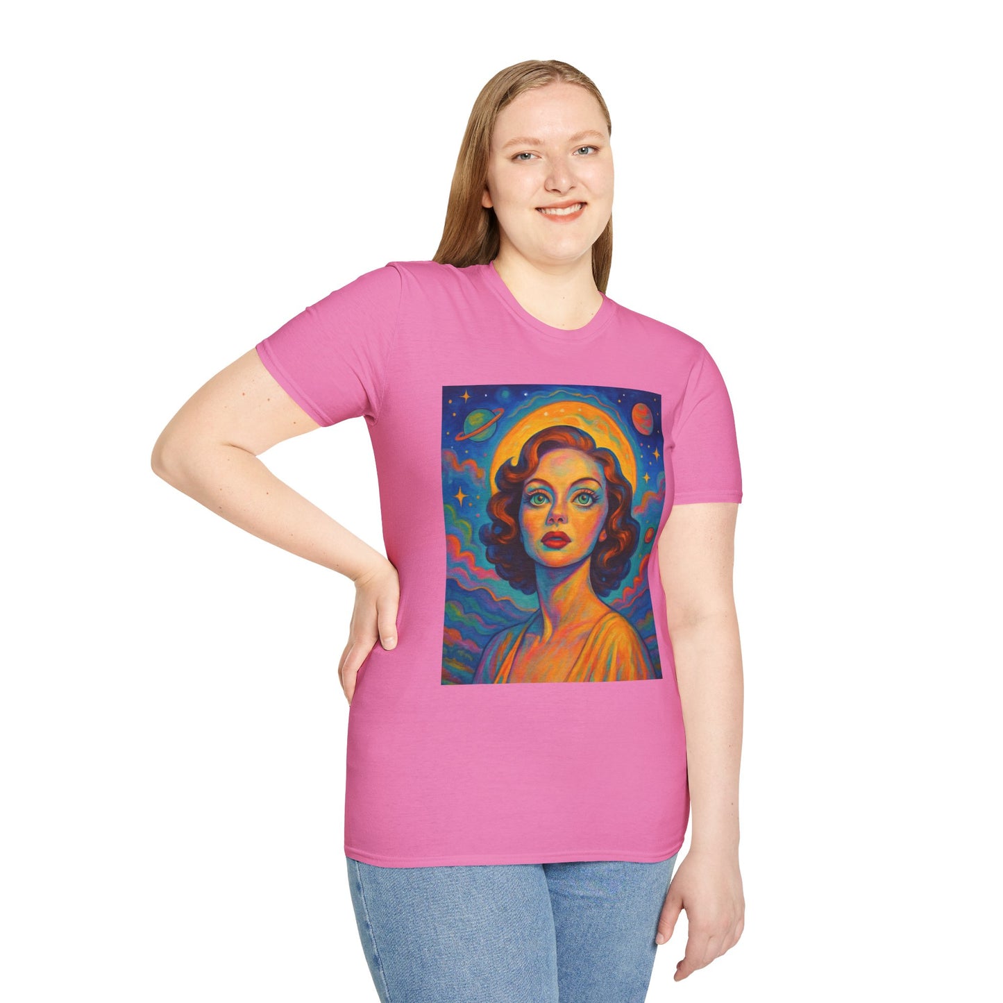 Retro Space Girl T Shirt Vintage Sci Fi Beauty Psychedelic Pop Art Galaxy Babe Tee Gift for Star Gazers Cosmic Fashion Astronaut Dreamwear