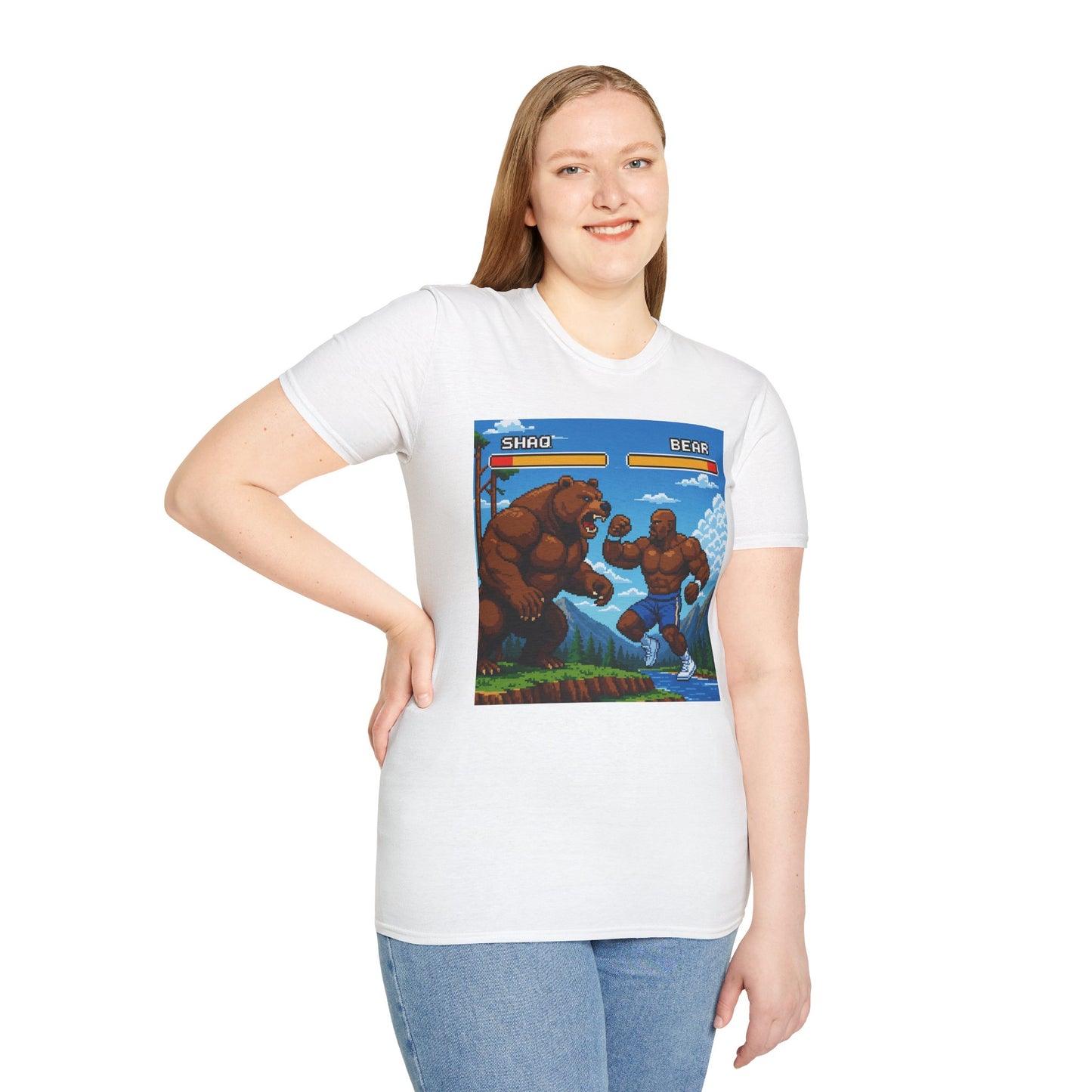 Shaq vs Bear Funny T-Shirt | Retro Arcade Fighter Tee | Gift for Gamers & 90s Kids | Weird Animal Combat Shirt