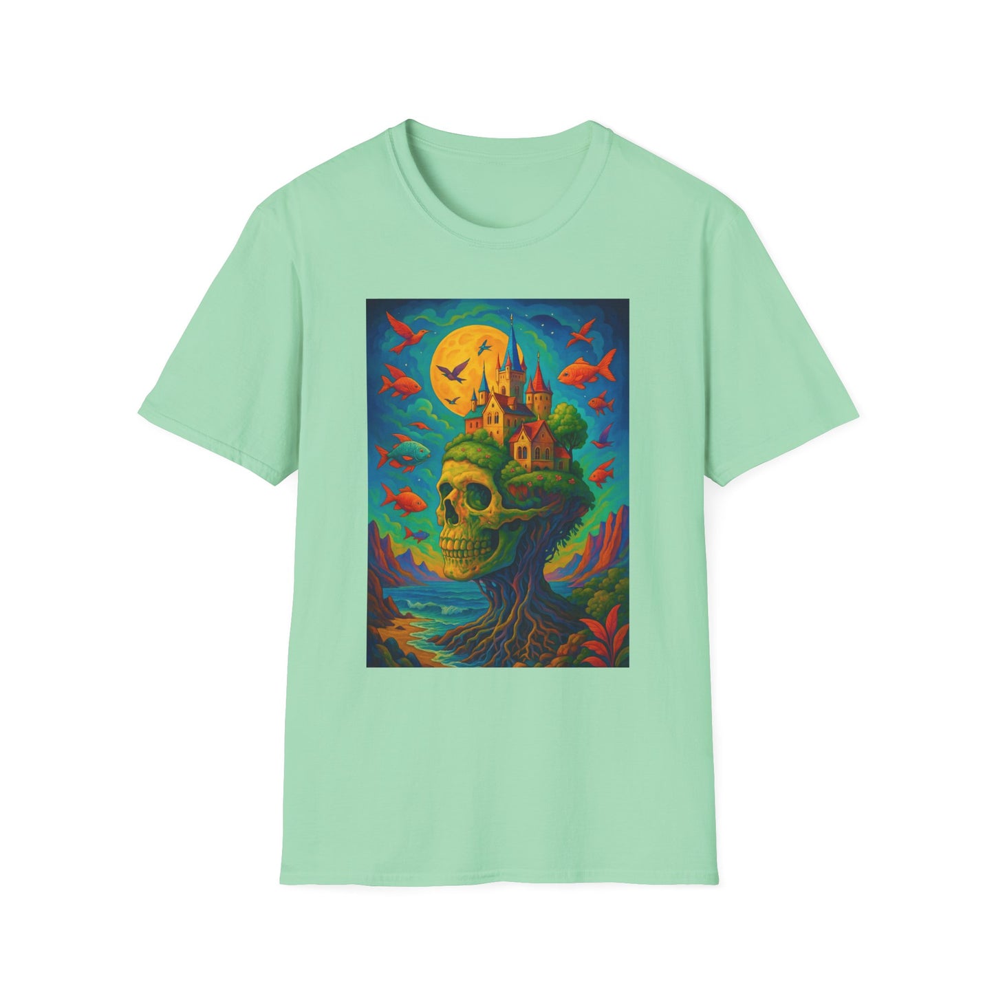 Psychedelic Skull Castle T-Shirt Surreal Fantasy Art Tee | Trippy Gothic Aesthetic Shirt | Gift for Weirdos and Dreamers | Dark Art Forest Top