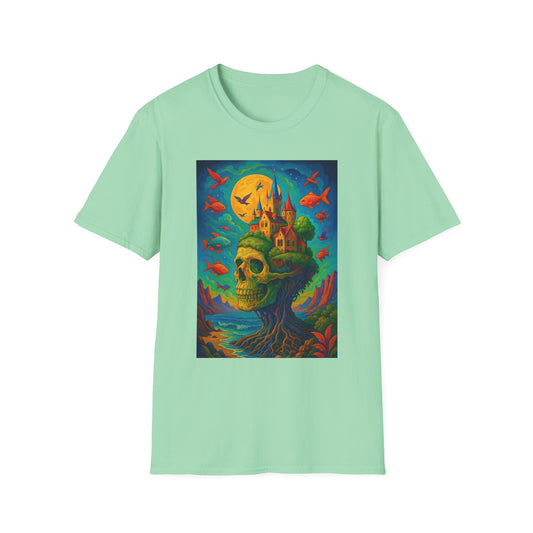 Psychedelic Skull Castle T-Shirt Surreal Fantasy Art Tee | Trippy Gothic Aesthetic Shirt | Gift for Weirdos and Dreamers | Dark Art Forest Top