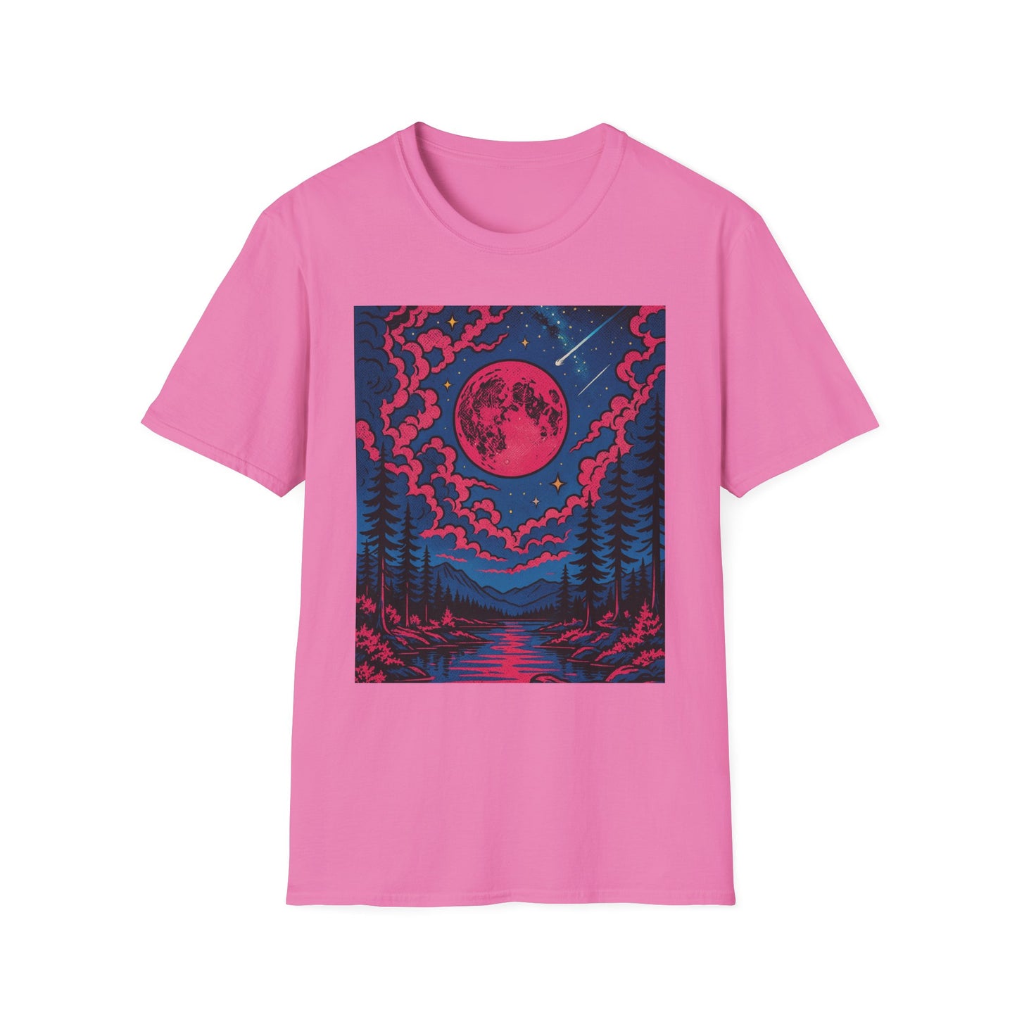 Trippy Red Moon Forest T-Shirt – Surreal Nature Graphic Tee • Psychedelic Night Sky Shirt • Gildan Softstyle® Unisex • Gift for Nature Lovers
