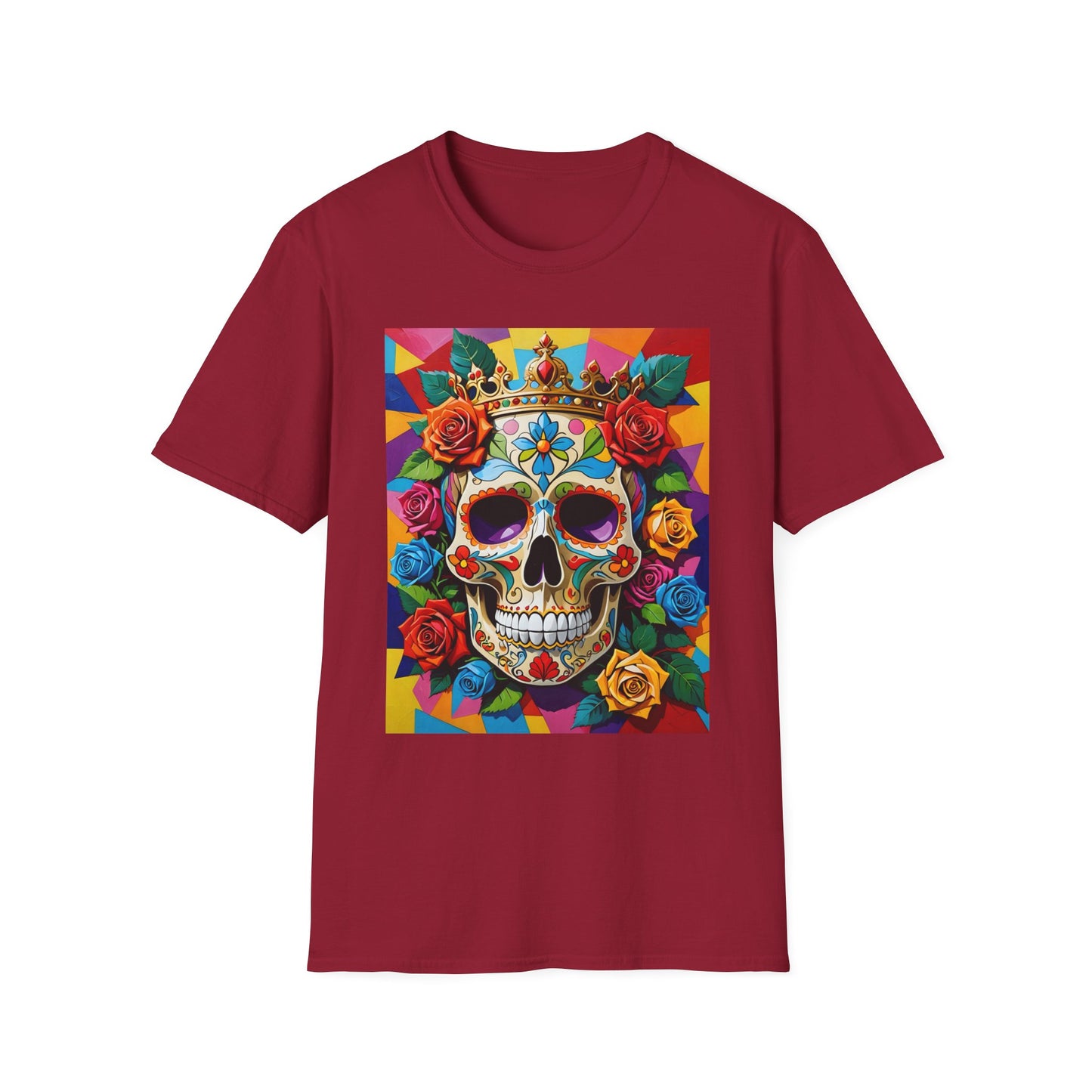 Royal Skull and Roses Shirt – Colorful Crowned Skull Tee – Gift for Halloween Fans, Tattoo Art Collectors, and Bold Fashion Enthusiasts