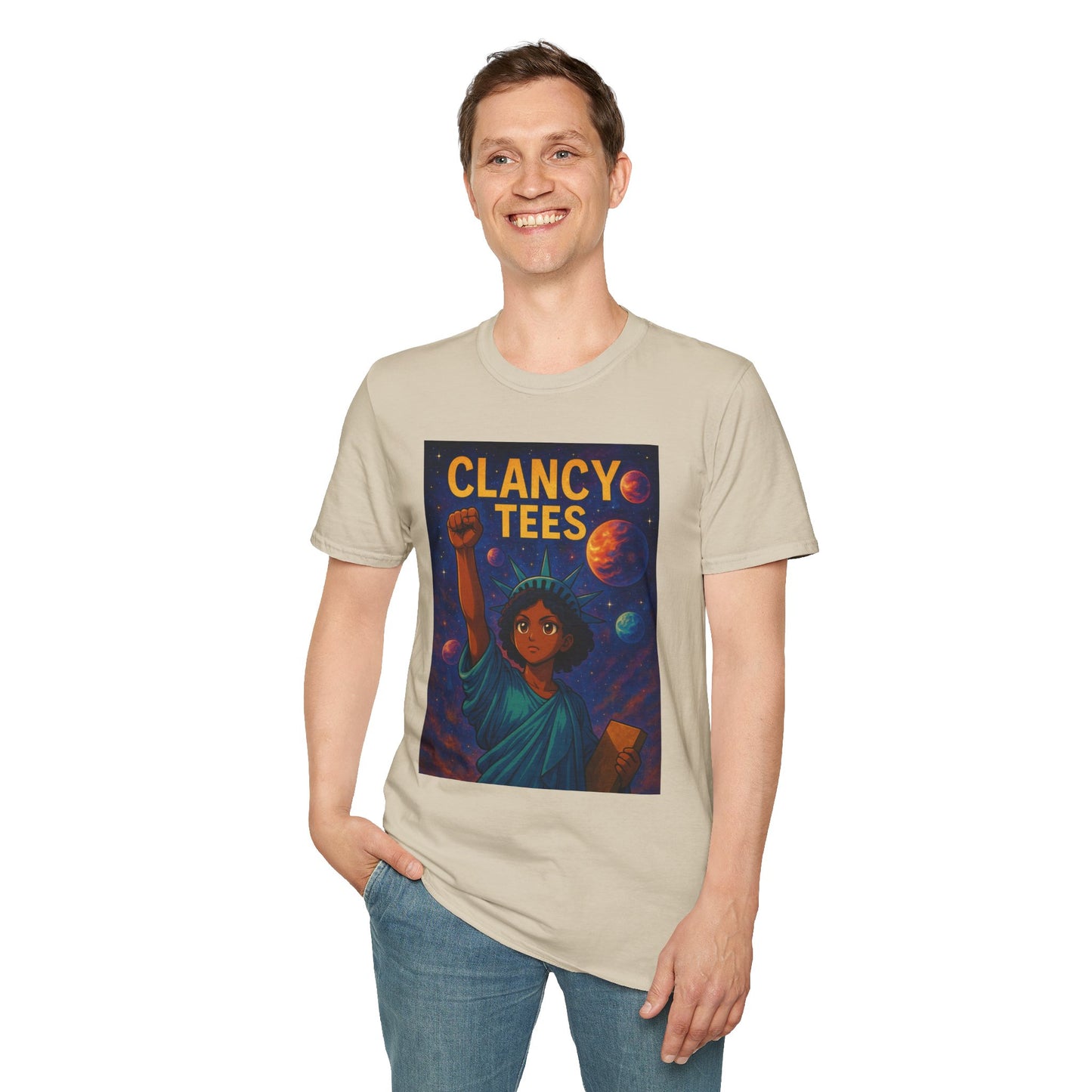 Empowerment Liberty Graphic T-Shirt, Space-Themed Tee, Unisex Casual Wear, Gift for Space Lovers, Inspirational Fashion